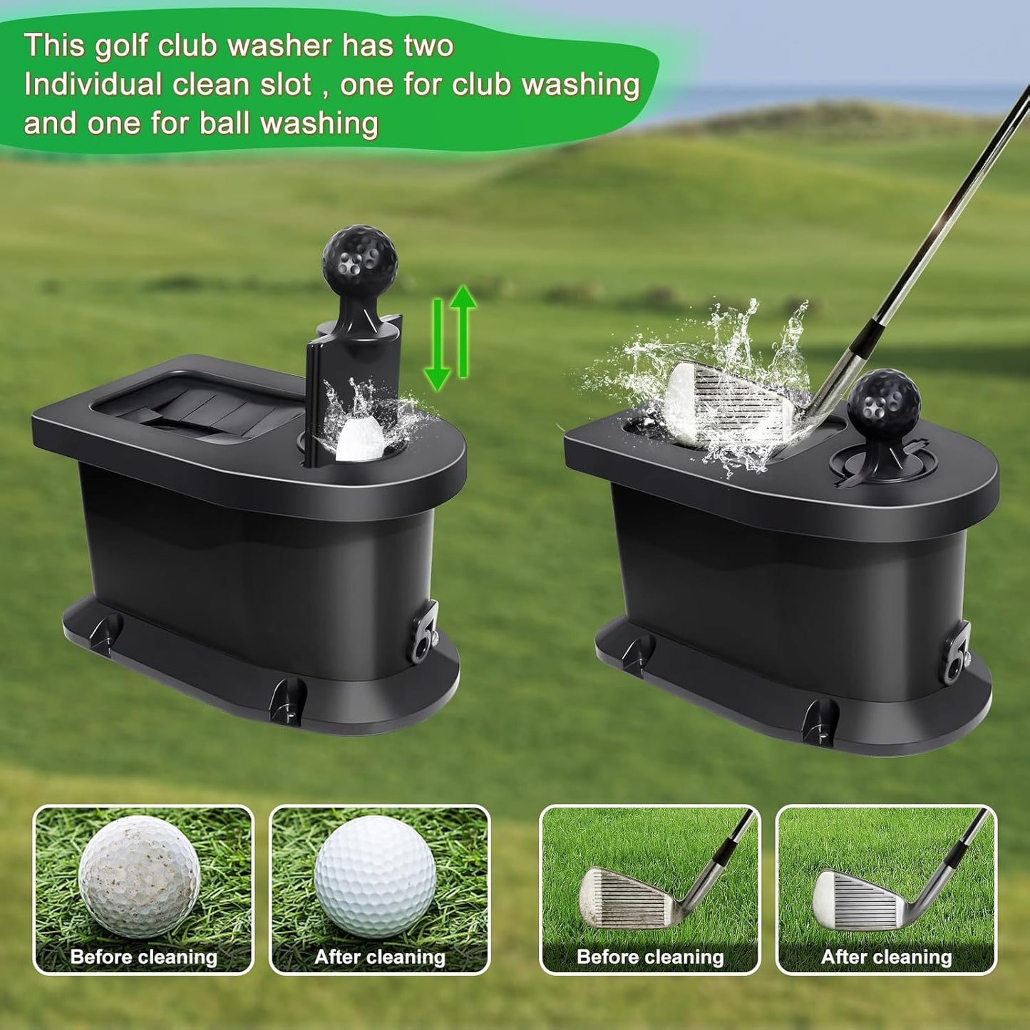 Golf Cart Ball Washer and Club Cleaner Kit for EZGO, Club Car, Yamaha, Advanced EV, Star EV, Universal & Detachable