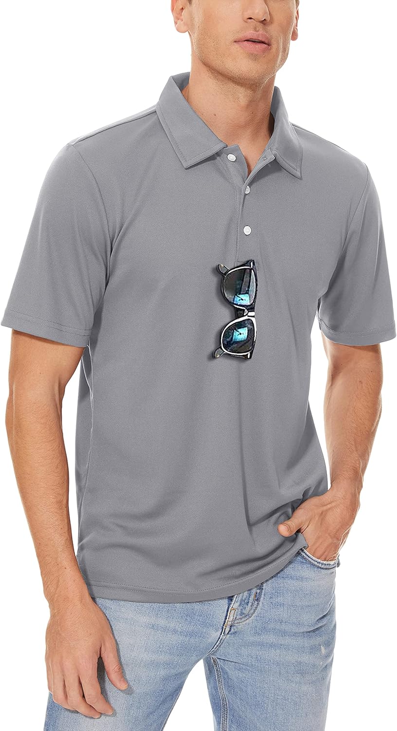 MAGCOMSEN Men's Polo Shirts 3 Buttons Casual Work T Shirts Quick Dry Short Sleeve Golf Shirt Pique Jersey Outdoor Performance