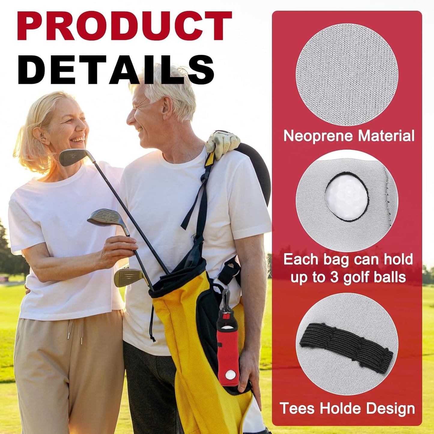 uxcell Golf Ball Carry Bag, Waist-Mounted Storage Bag Neoprene Golf Tee Holder Pouch with Lightweight Hook for Men and Women