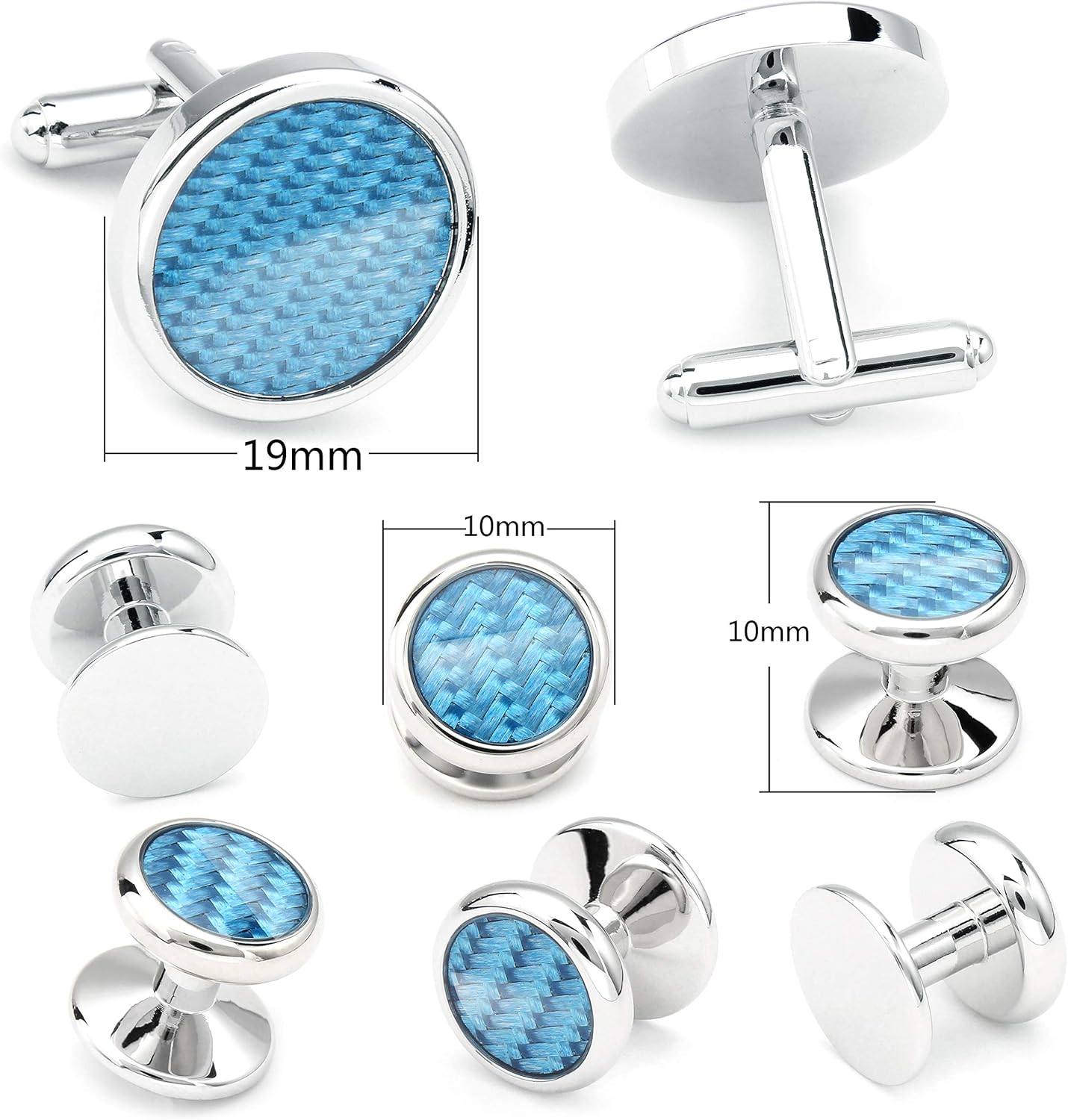 HAWSON Cufflinks and Studs for Men-Fashion Men Vintage Enamel Carbon Fiber Tuxedo Shirt Cufflinks and Studs Set for Regular Wedding Business Accessories