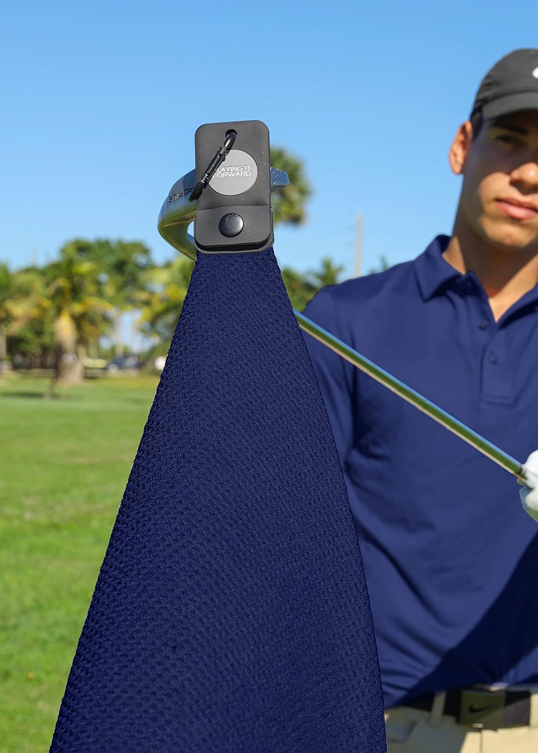 Magnetic Golf Towels for Golf Bags with Clip & Ultra Strong Magnet - Waffle Weave Microfiber Towel for Secure Hold on Bags & Carts - Ideal Club Cleaner & Accessories - Navy
