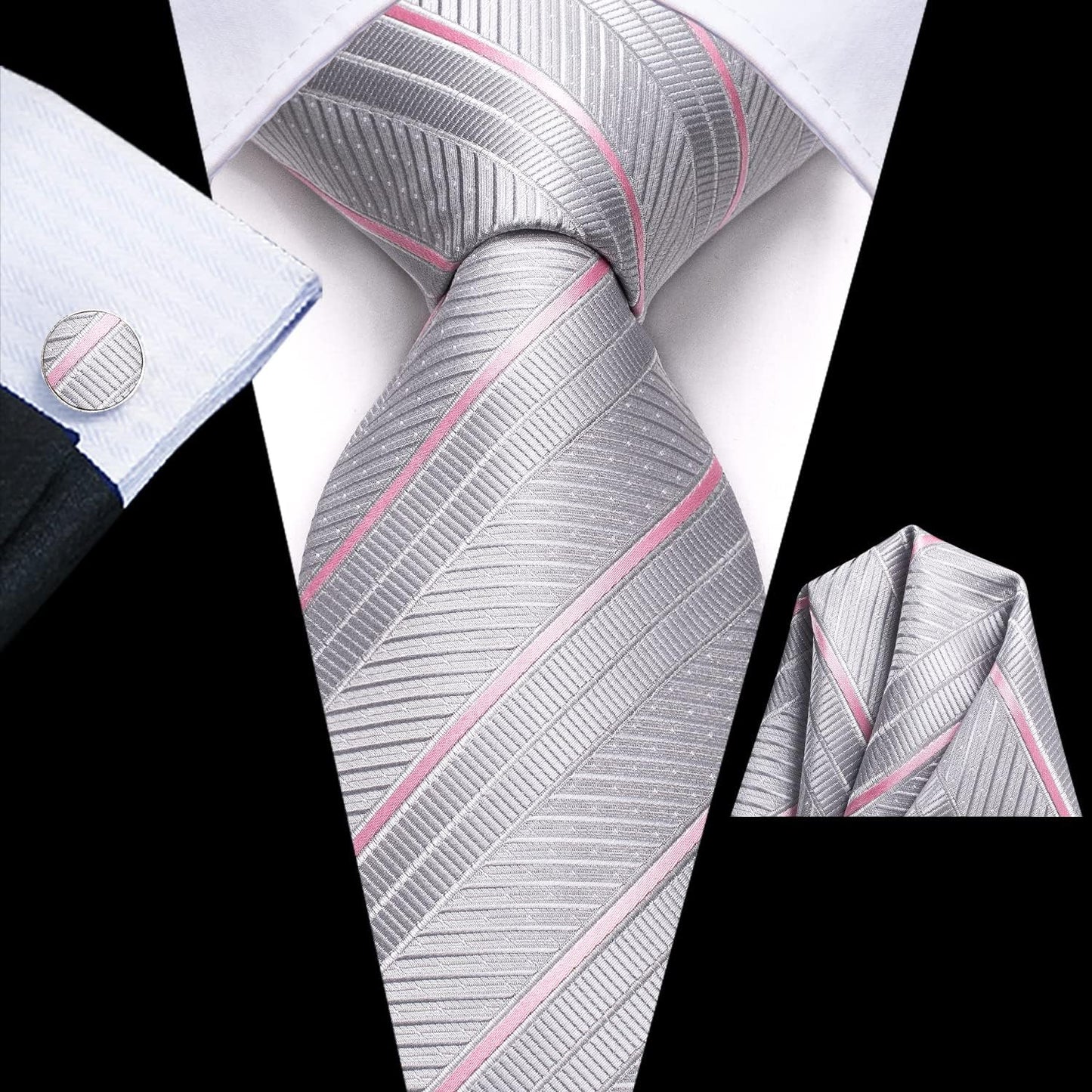 Dubulle Mens Paisley Striped Tie WOVEN Necktie for Men and Handkerchief Cufflinks Set Wedding Formal Business
