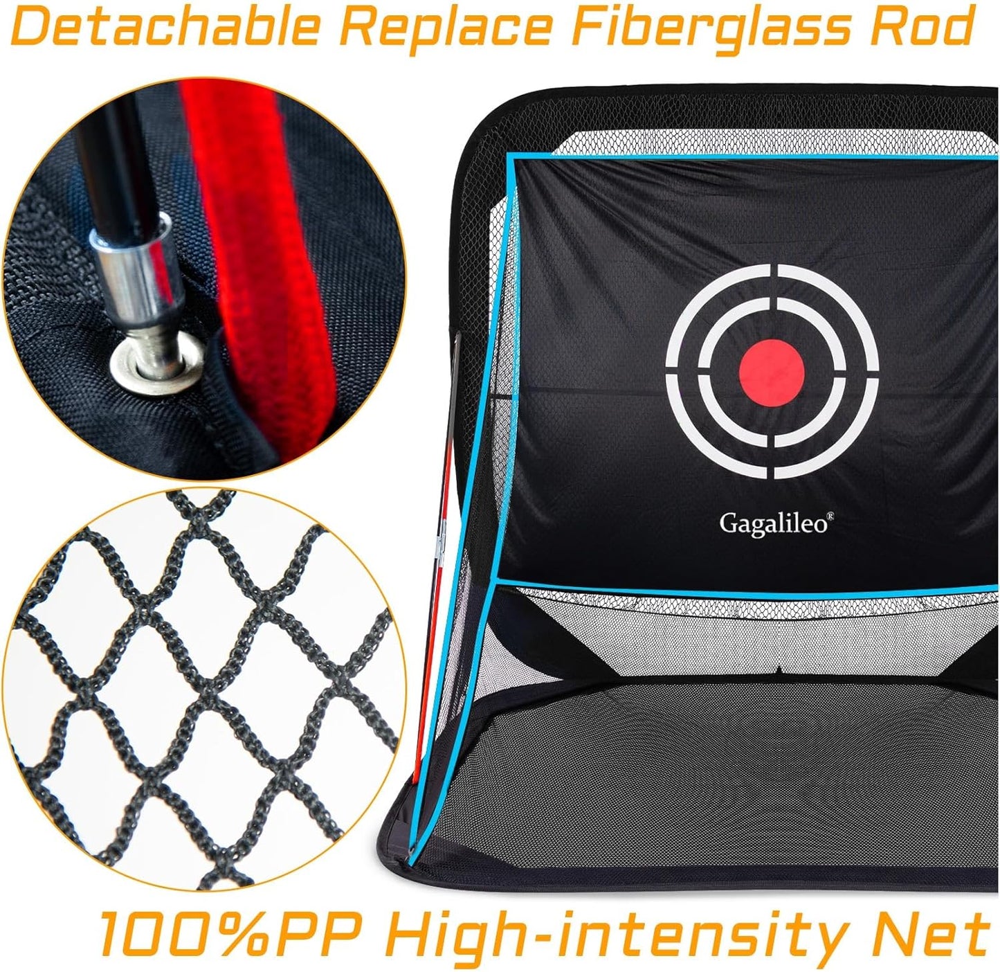 Gagalileo Golf Pop-Up Hitting Cage: 8x7x7FT Practice Net with Target Portable Backyard Garage Training for Driving Chipping Swing Beginners & Golf Enthusiasts