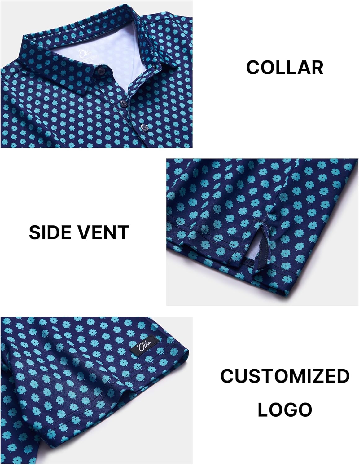 Obla Mens Golf Polo Shirts Short Sleeve Dry Fit Performance Moisture Wicking Casual Print Collared Golf Shirts for Men