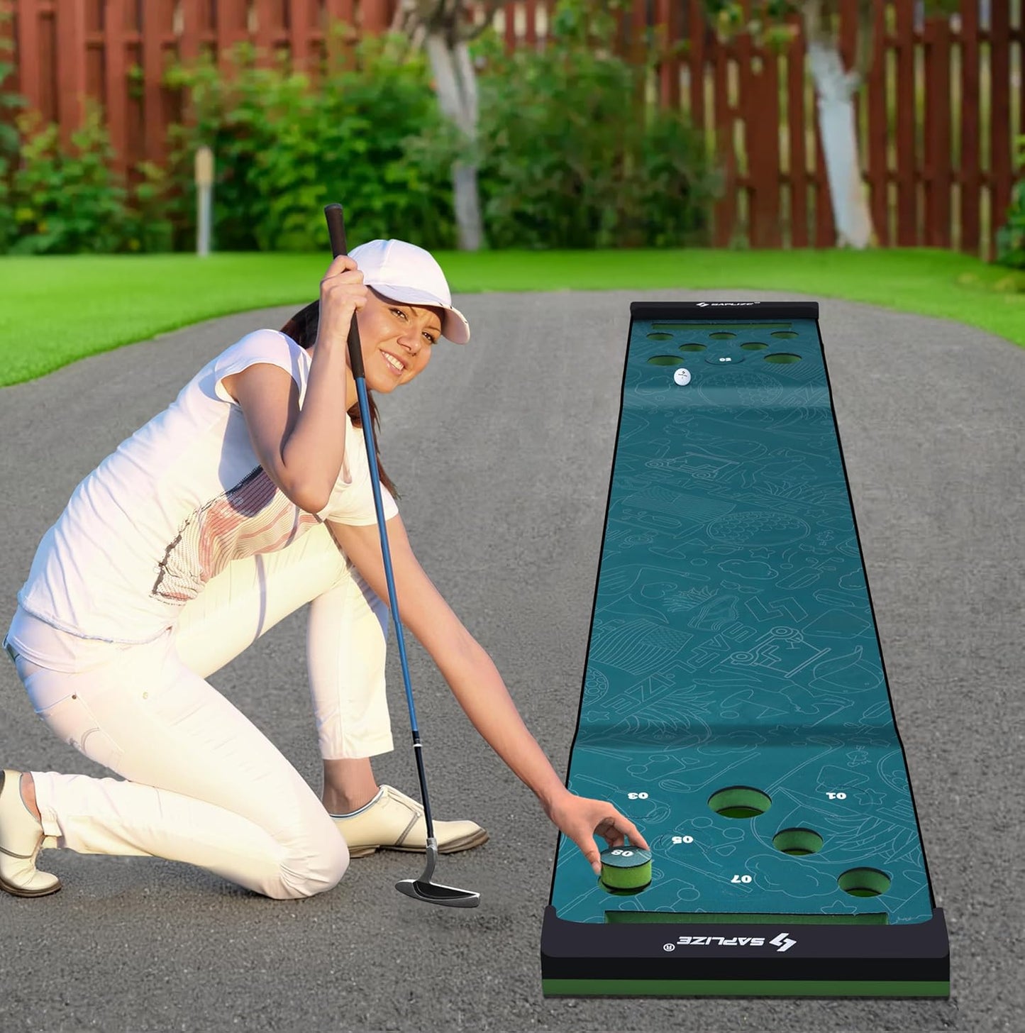 SAPLIZE Golf Putting Mat/Putting Green Mat - Adjustable Slope, Trajectory Tracking & Pong Game Modes | Indoor & Outdoor Use