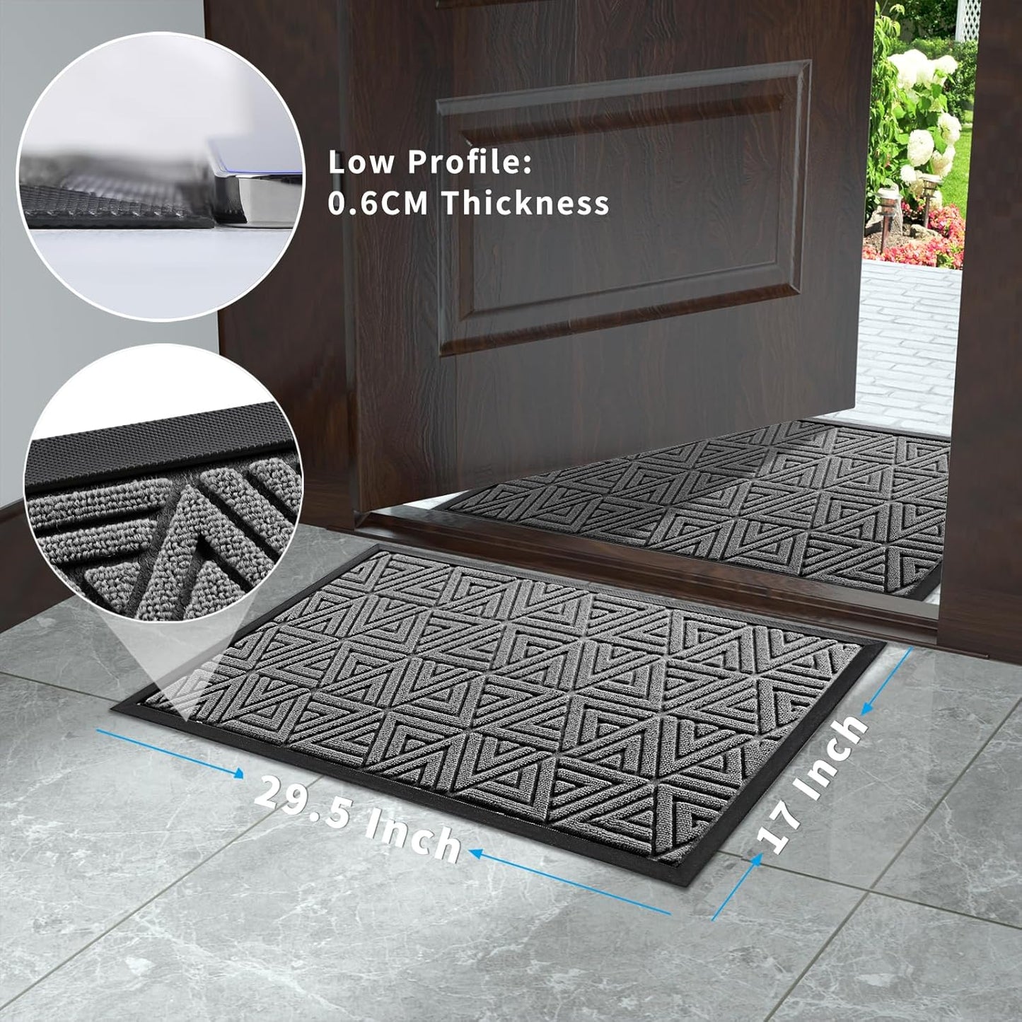 Yimobra Outdoor Mats for Front Door 29.5x17, Stops Mud & Dirt at Entrance, Fits Garage & Patio, All-Weather Waterproof Non Slip Outdoor Indoor Welcome Mat, Grey