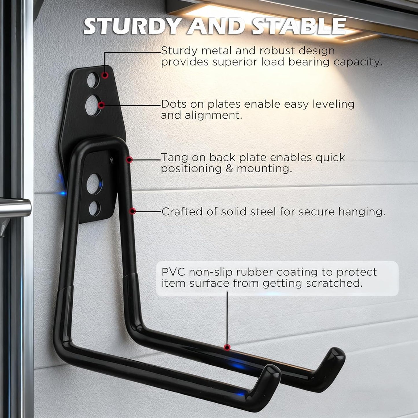 20 Pack Heavy Duty Garage Storage Hooks with Extension Cord Organizer, Solid Steel Wall Mount Hook Set with Anti-Slip Coating Utility J Hooks for Ladders,Bikes,Ropes,Broom,Garden,Yard and Power Tools