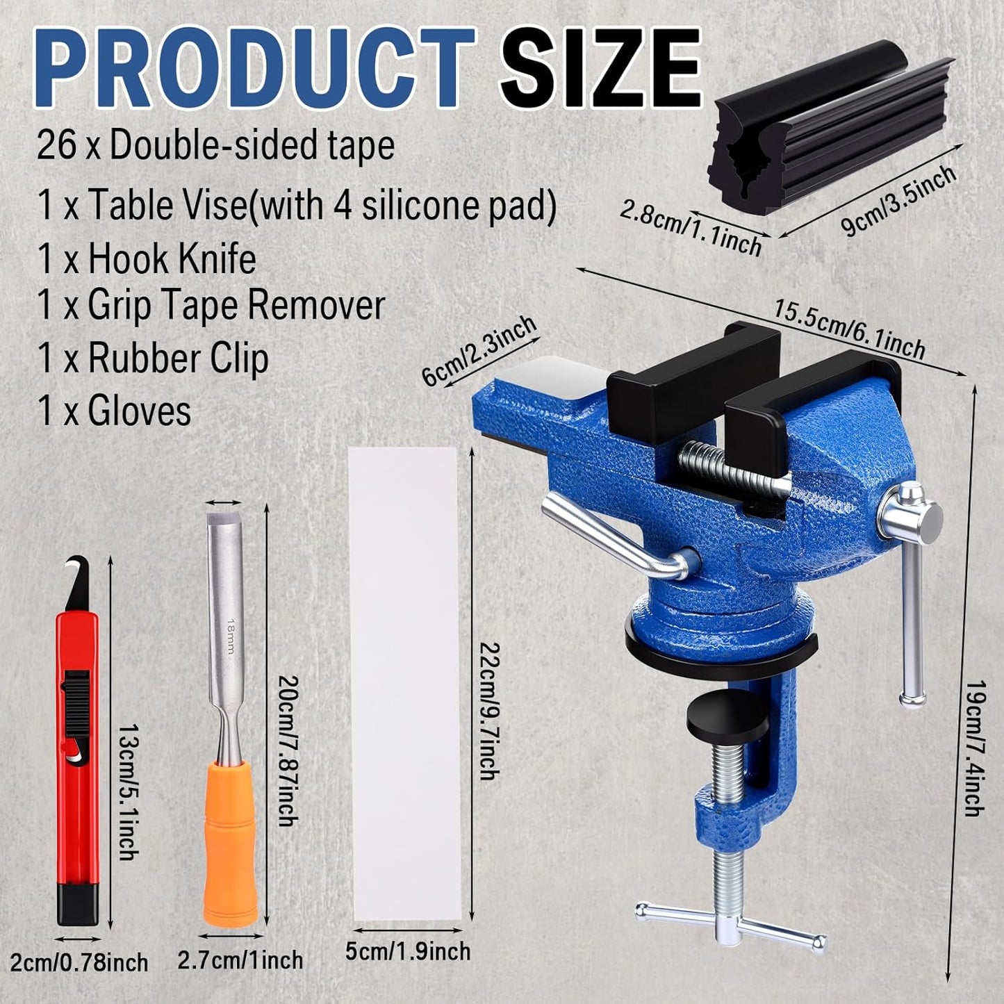 Lasnten Golf Club Regripping Kit 360° Swivel Table Vise 26 Double-Sided Tapes Rubber Sleeve & Gloves, Grip Remover, Hook Knife, No Solvent Grip Needed Portable Golf Tool