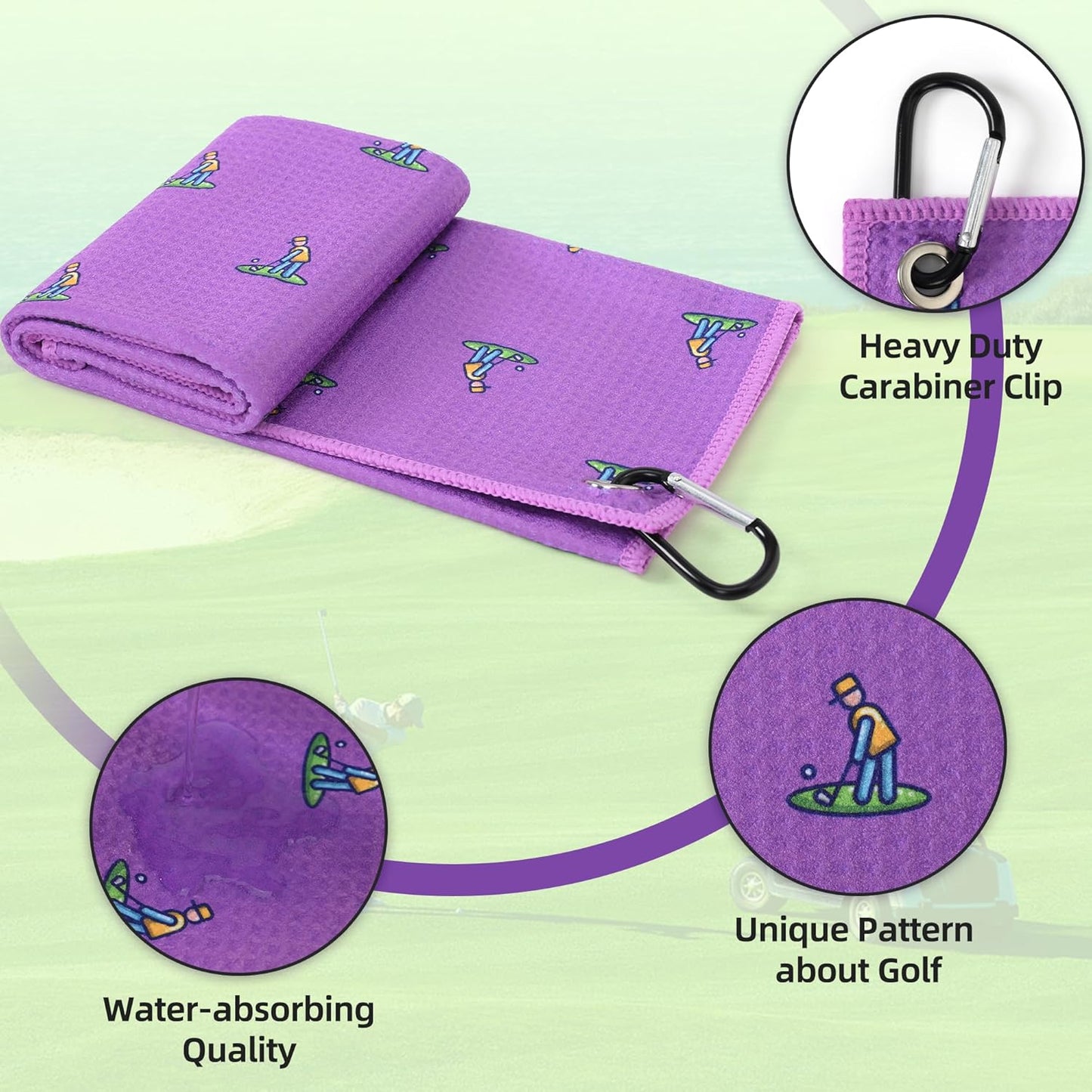 Mile High Life Golf Towels - Microfiber Waffle Pattern Tri-fold, Brush Tool Kit with Club Groove Cleaner with Retractable Cord and Clip, for Men Women, Golf Gift