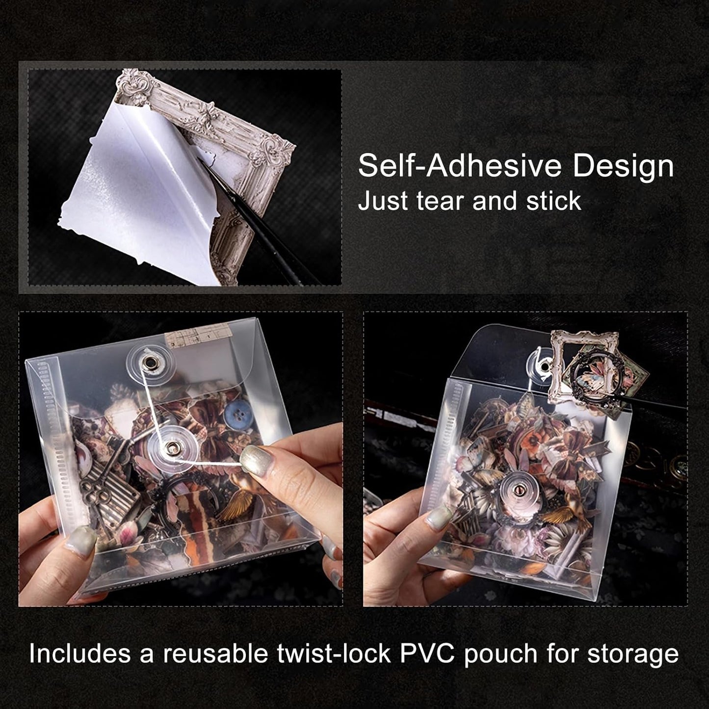 Retro Journal Sticker Set, 100PCS Vintage Precut Designs Featuring Florals, Keys, Frames, Butterflies and Ephemera Elements for Scrapbook and Collage Art