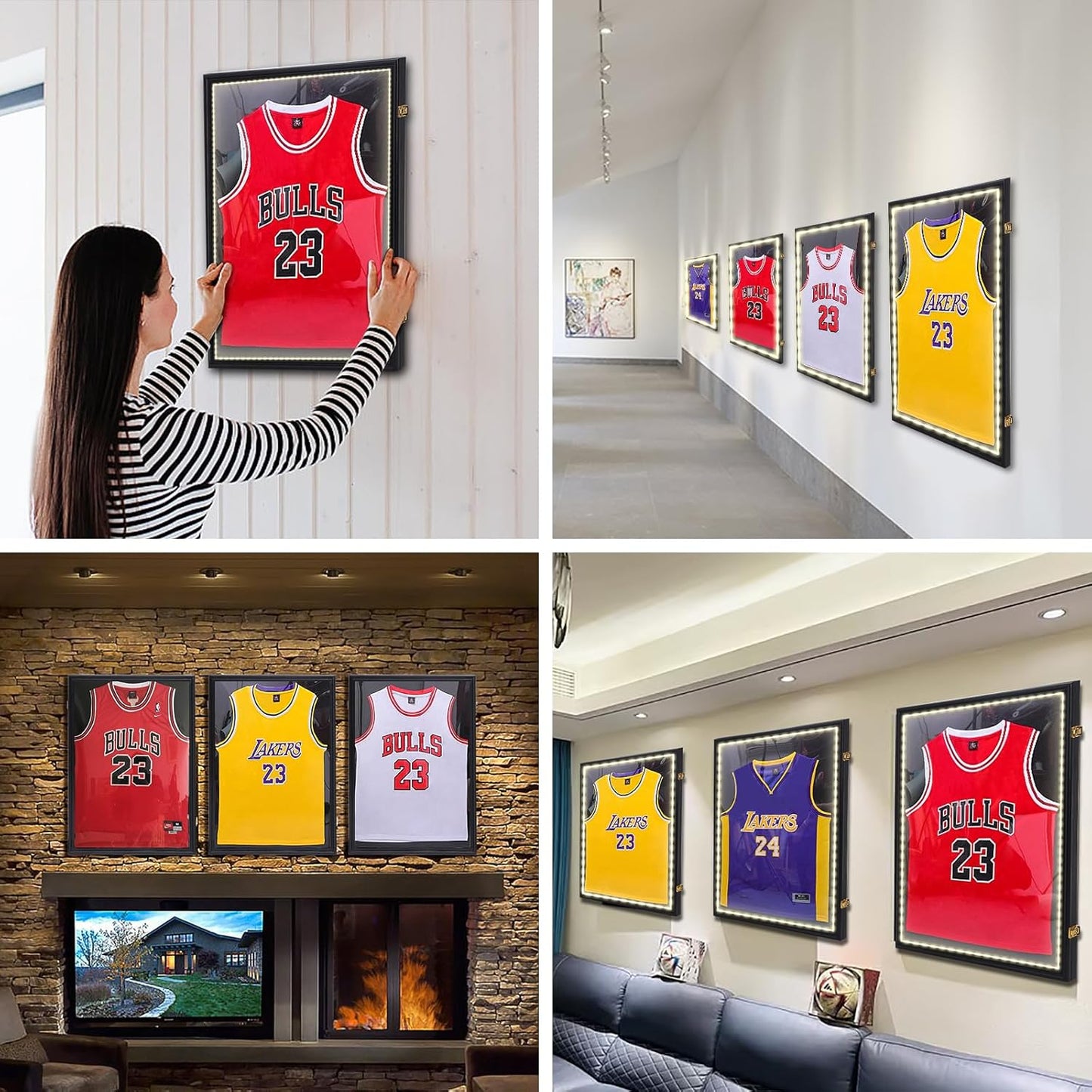 Nice C Jersey Frame Display Case with Lights, LED, UV Protection, Valet Pinboard, Acrylic, Basketball