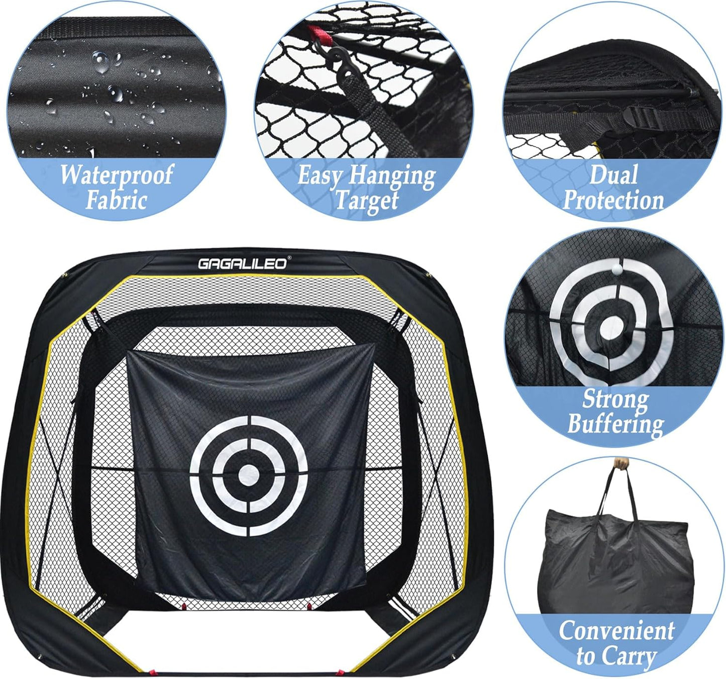 Gagalileo Golf Pop-Up Hitting Cage: Practice Net with Target Portable Backyard Garage Training for Driving Chipping Swing Beginners & Golf Enthusiasts