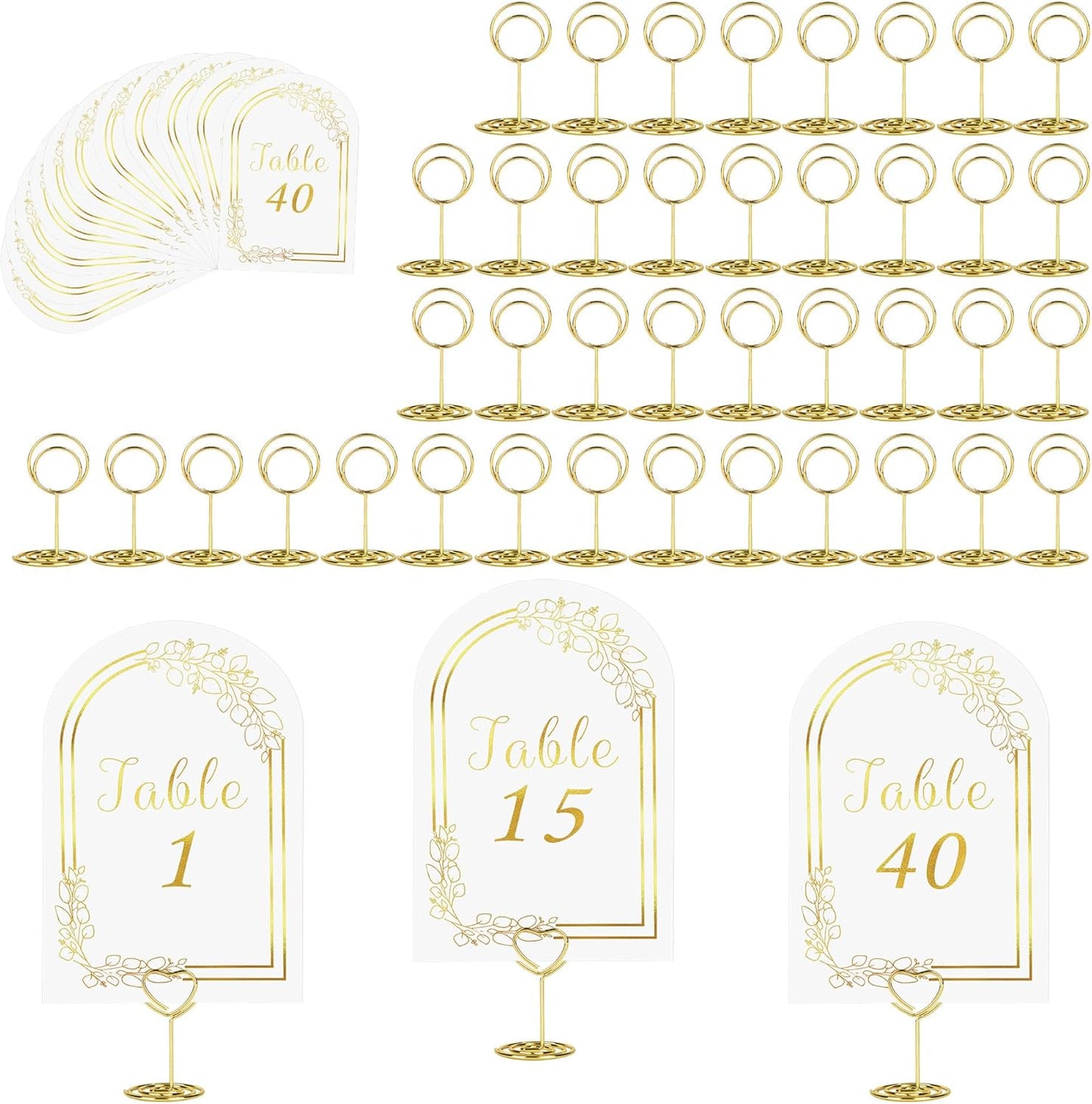 JOYIT 40 Sets Wedding Table Number 1-40 with 40 Pcs Table Number Holders, White Gold Table Number Cards with Place Card Holders, 4" x 6" Table Numbers for Wedding Reception and Birthday
