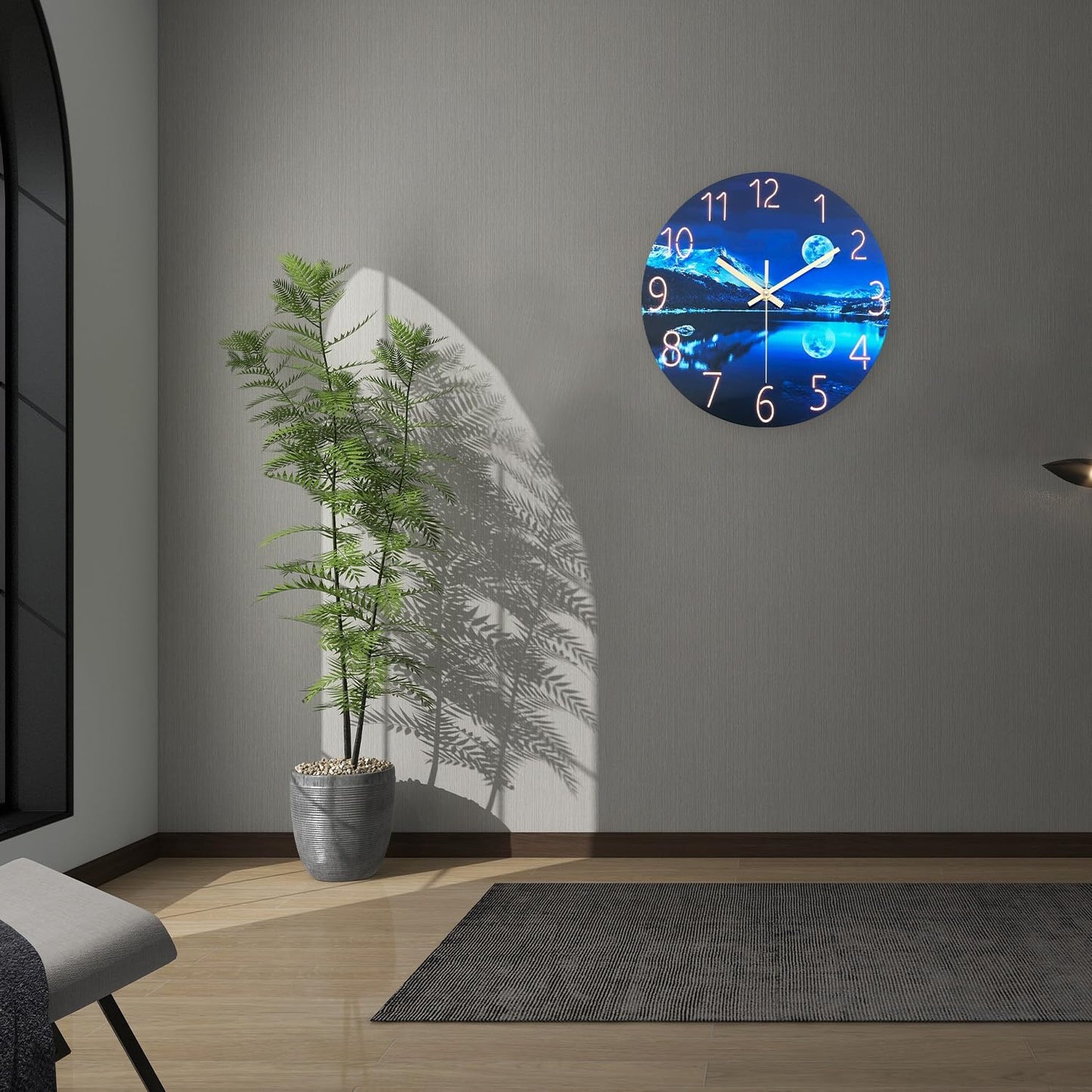 Large Wall Clocks for Living Room Decor Glass 20 Inch Analog Wall Clocks Battery Operated Blue Moon Silent Wall Clock Non Ticking