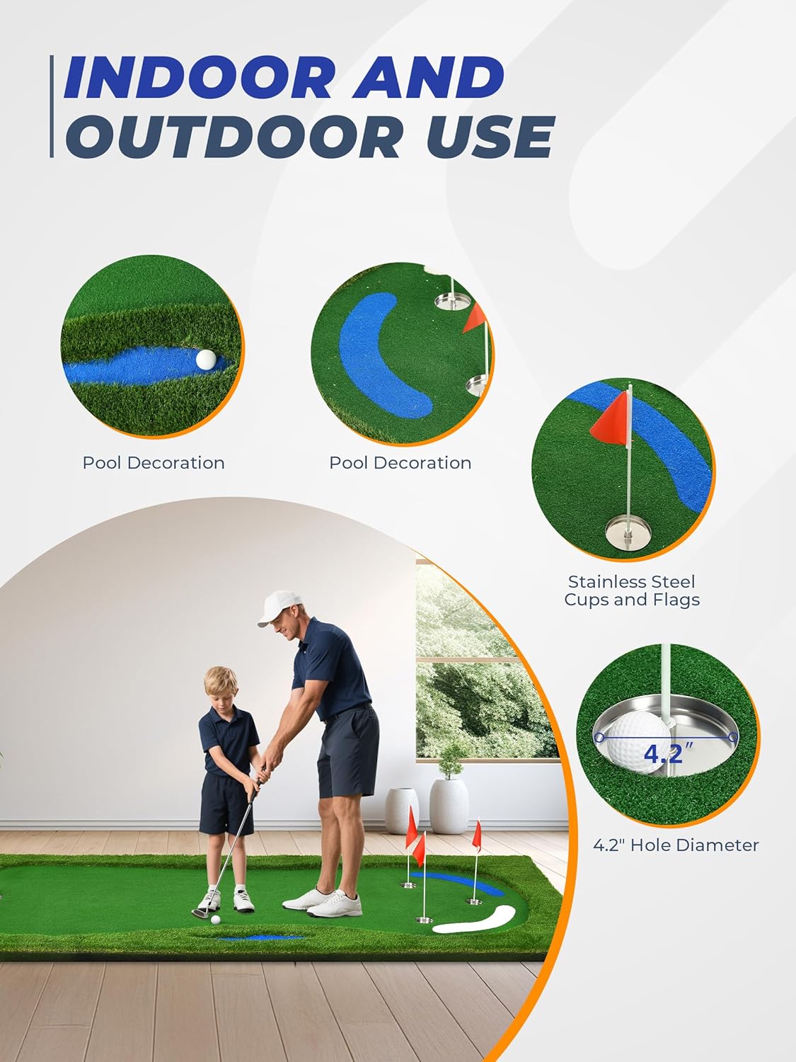 Golf Putting Green, Professional Grade Large Golfing Putting Mats with Sand Pit and Water Hazard for Indoor Outdoor