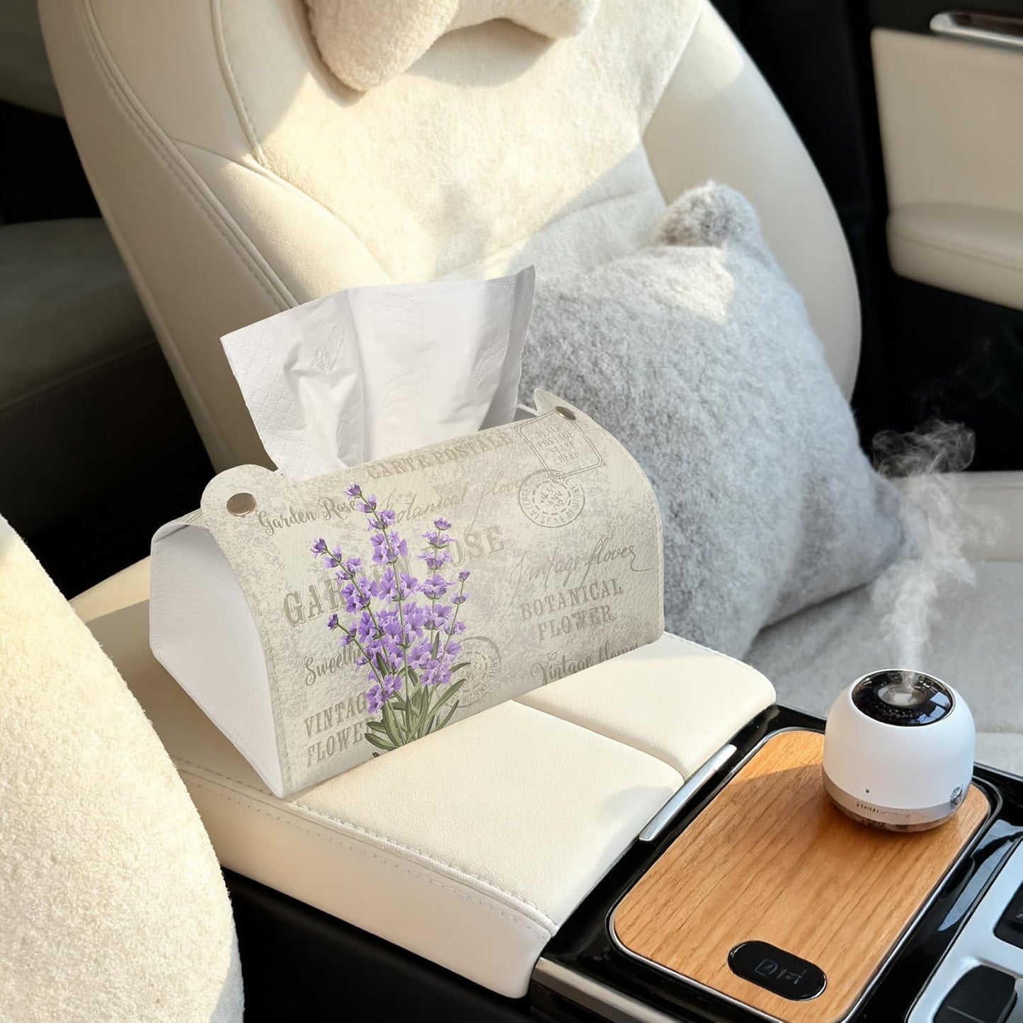 Vintage Lavender Flowers Tissue Box Cover Holder – Rectangular Tissue Organizer, Decorative Napkin Box Case for Home, Office & Car