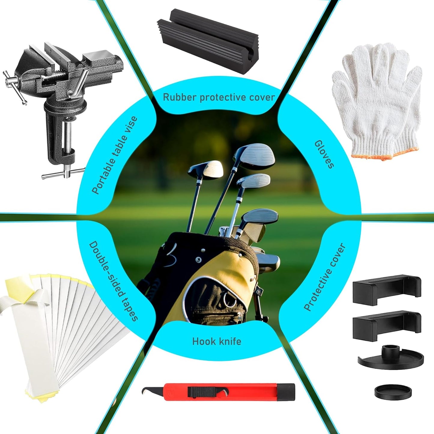 Golf Club Grip Vise Clamp Kit, 360° Swivel Portable Table Vise, Golf Club Calibration Tool, Club Grip Replacement Tool, Suitable for Golf Club Grips (No Solvent)