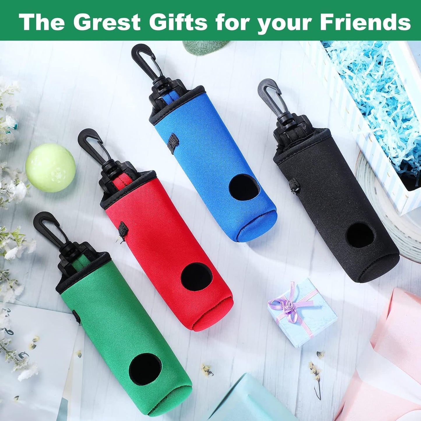 4 Pieces Golf Tee Holder Golf Ball Carry Bag Pouch Ball Holder Keychain Belt Clip Gifts Accessories