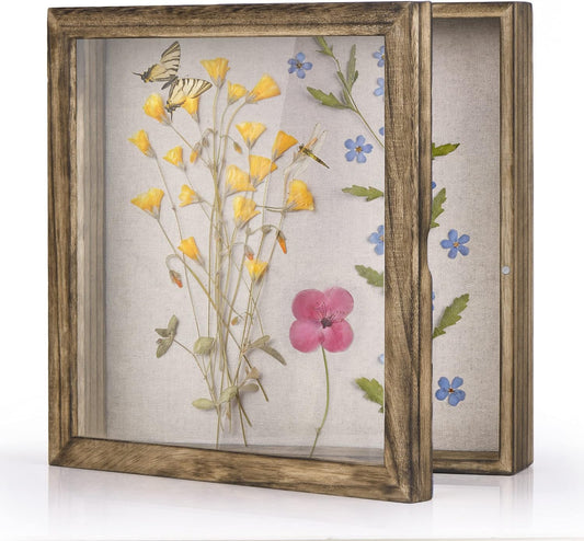 Love-KANKEI Shadow Box Frame 11x11 Shadow Box Display Case with Linen Back Rustic Wood Memory Box for Awards Medals Photos Gift Carbonized Black