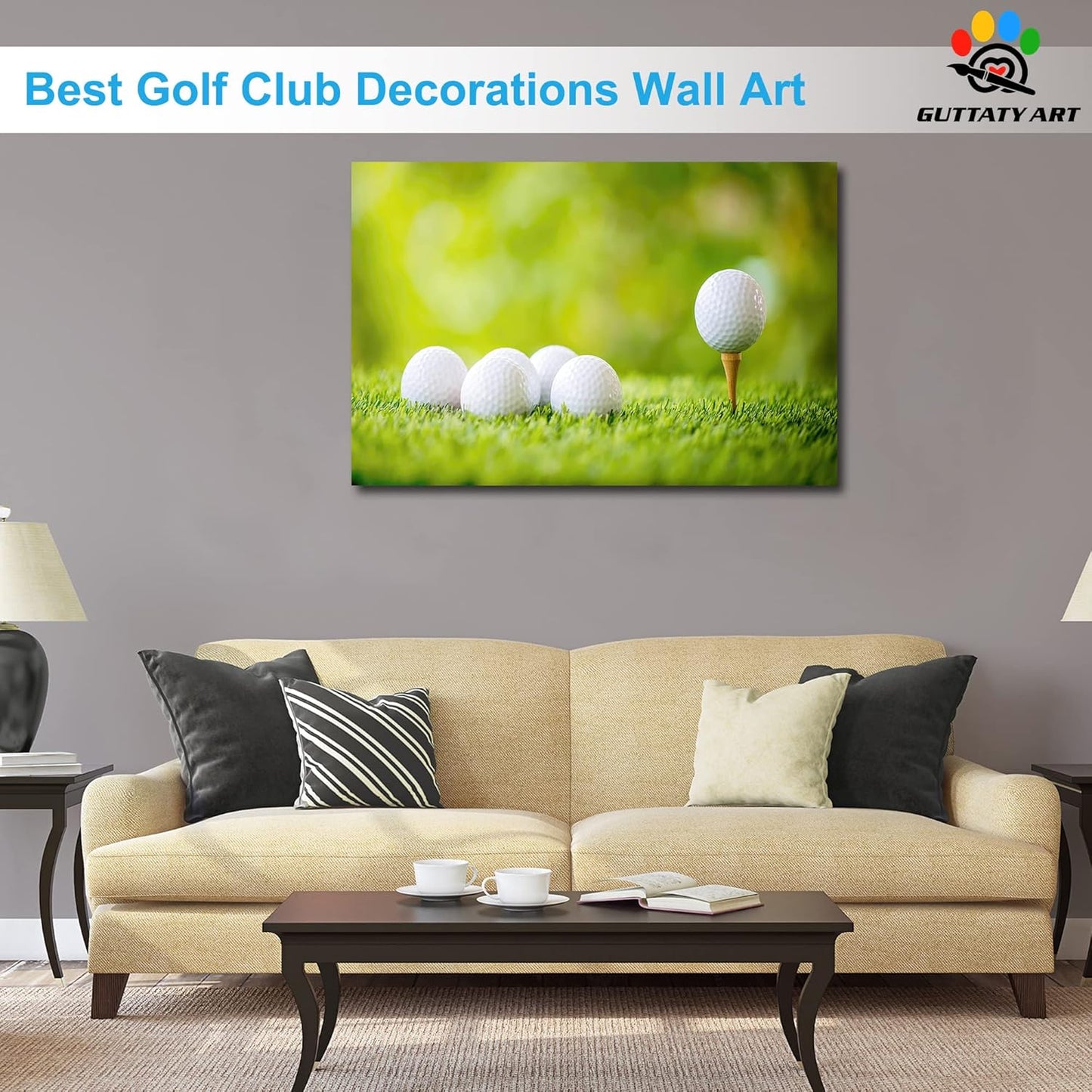Canvas Wall Art, Golf Wall Art Painting Prints for Living Room Wall Decor, Golf Balls Close Up Detail Poster Picture for Bedroom Decor, Framed Artwork for Office Home Decoration 32x48 Inches