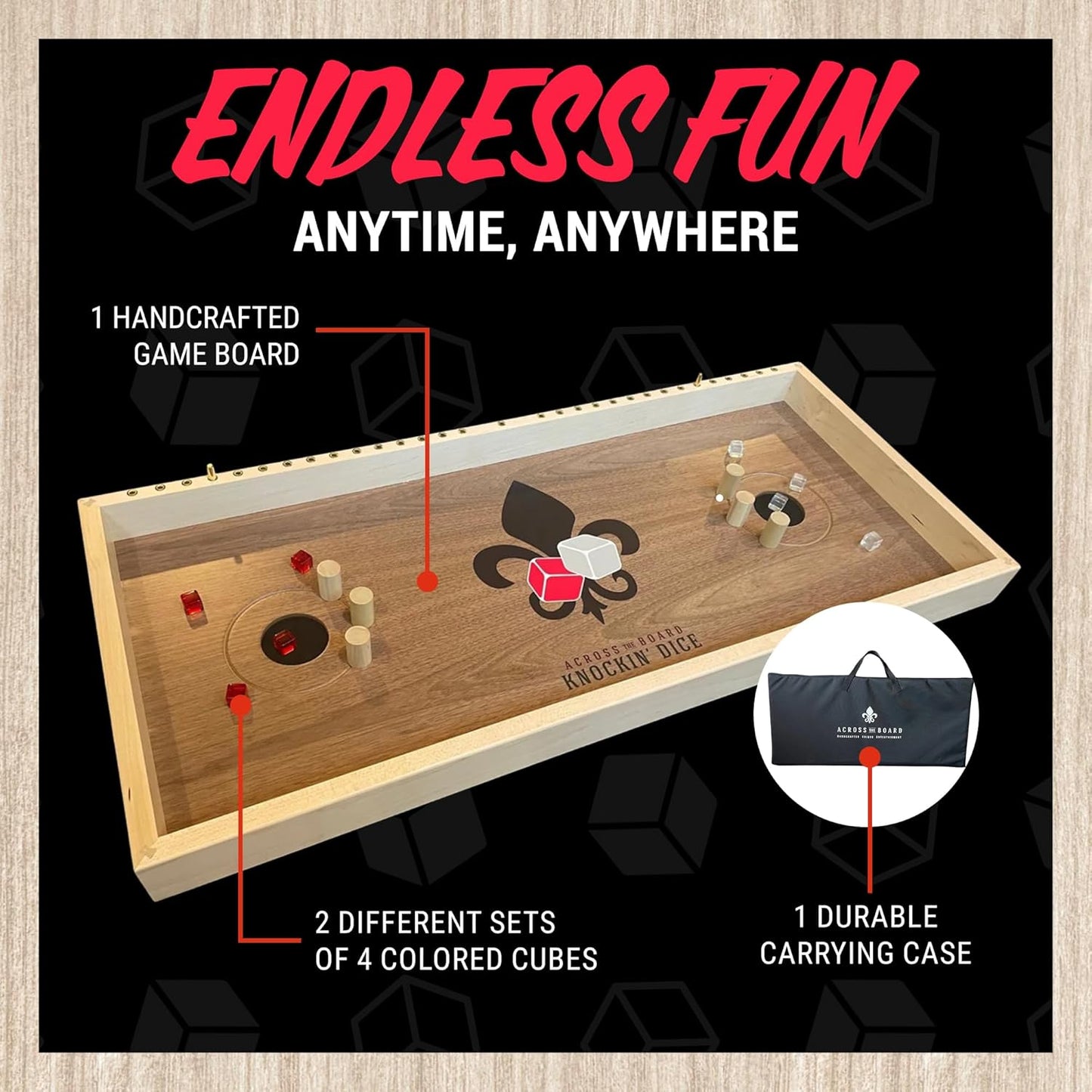 Knockin Dice with Carrying Case, Portable Multiplayer Alternative to Yard Washers or Any 2 or 4 Player Games, Fun Entertainment for Family Gatherings, Social Events & More - Across the Board Game