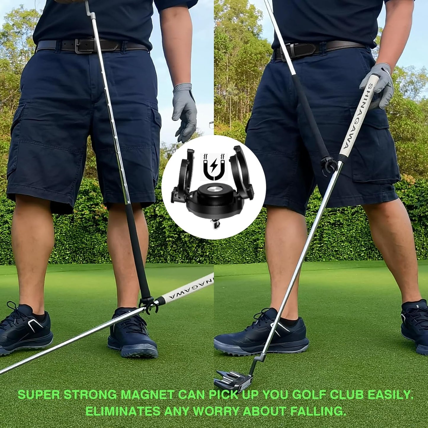 2 Pack Magnetic Golf Ball Retriever, Screw-in Golf Ball Grabber for End of Putter, Golf Ball and Club Pick-Up Tool with Foldable Claw, Easy Installation & No Drilling Required