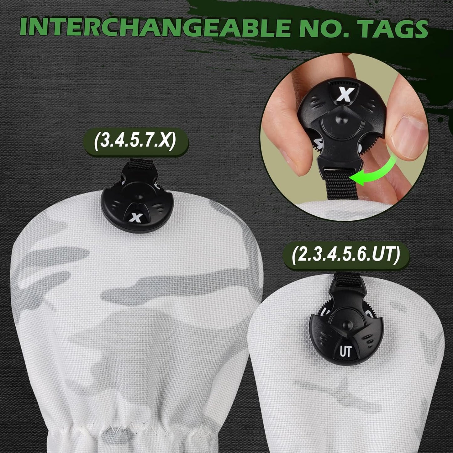 3 Pack Camouflage Golf Club Head Covers for Driver, Fairway Woods and Hybrid with Rotatable Number Tag