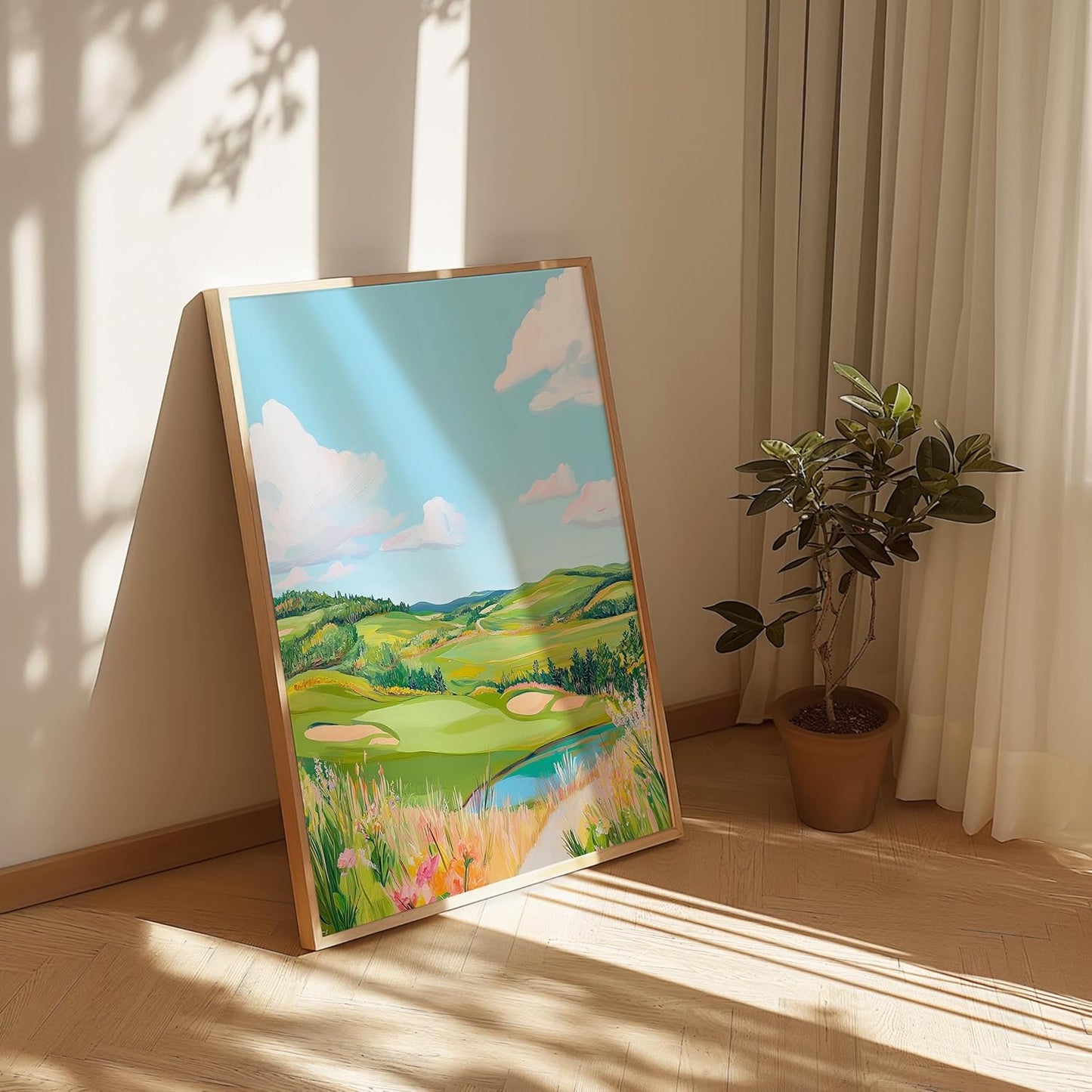 Golf Course Floral Pastel Art Print Posters - Premium Giclee Fine Art Prints - Golf Course Home Decor Posters, Golfer Art Prints for Home and Office Decor - Vintage Aesthetic, Ready to Frame