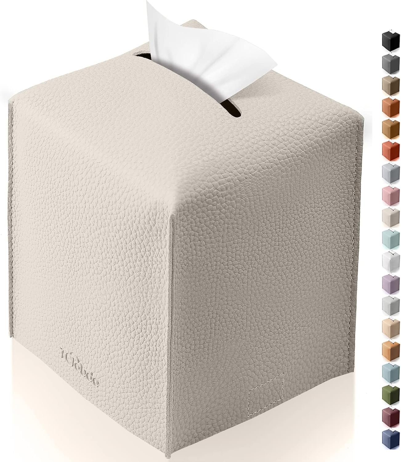 Tissue Box Cover for PU Leather, Modern Simple Solid Color Holder Square Tissue Bag, Ideal for Bathrooms,Office,Car,Outdoor Tent,Dining Table,5"X5"X5", Single Off-White