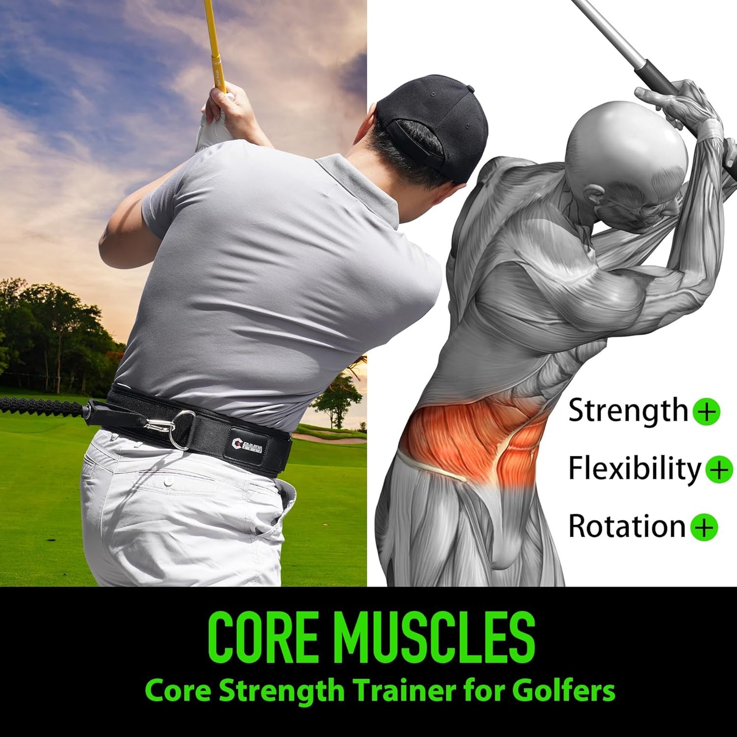 GAIARENA Golf Core Strength Trainer Swing Power Training Equipment, Golfing Exercise Resistance Bands Indoor Golf Fitness Equipment to Improve Speed Strength Flexibility Rotation Swing Posture