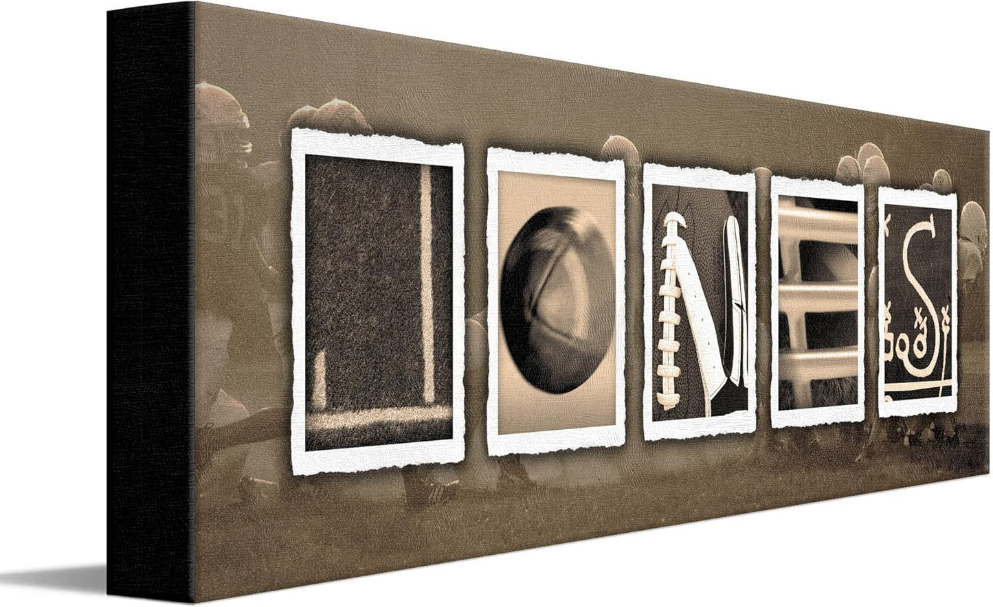 FOOTBALL Personalized Name Art Decor print for man cave, boys room, or office! (6"x18" Stretched Canvas - VINTAGE)