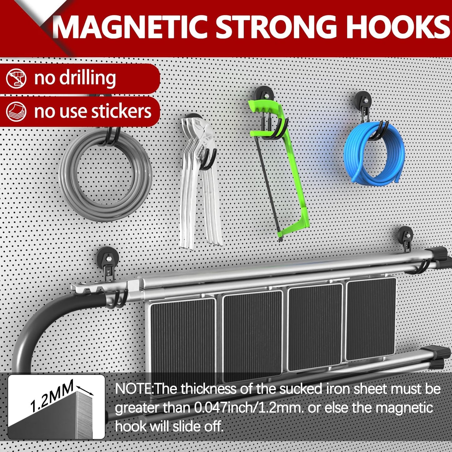 3-H Heavy Duty Magnet Garage Hooks 4 Pack, J Shape Strong Magnetic Hooks for Hanging Cordless Power Drill, Utility Magnetic Tool Holder for Metal Cabinet, Steel Pegboard, Toolbox, Garage(Black)