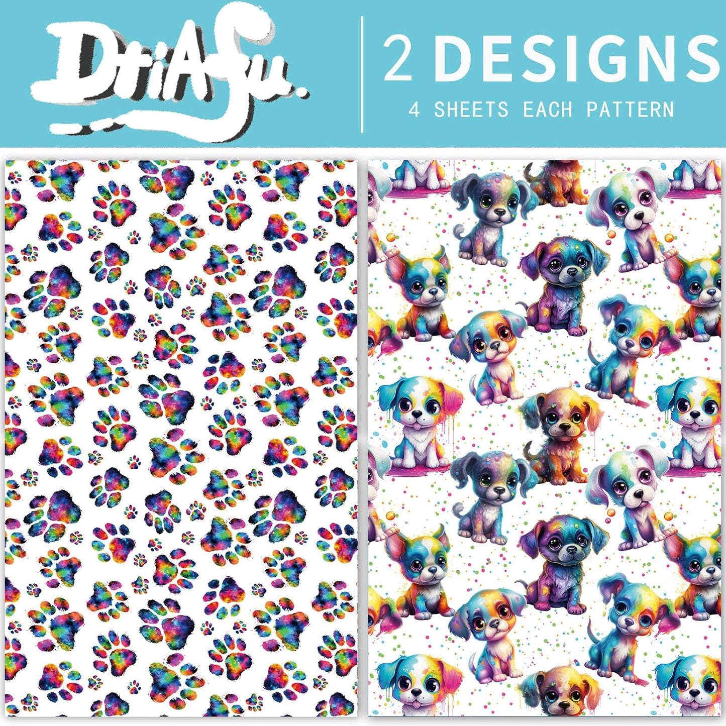 Dtiafu Dog Wrapping Paper - Colorful Paw Wrapping Paper for Boys Girls Kids Birthday Baby Shower Holiday - 20 X 28inch Per Sheet(8 Sheet Folded Flat)