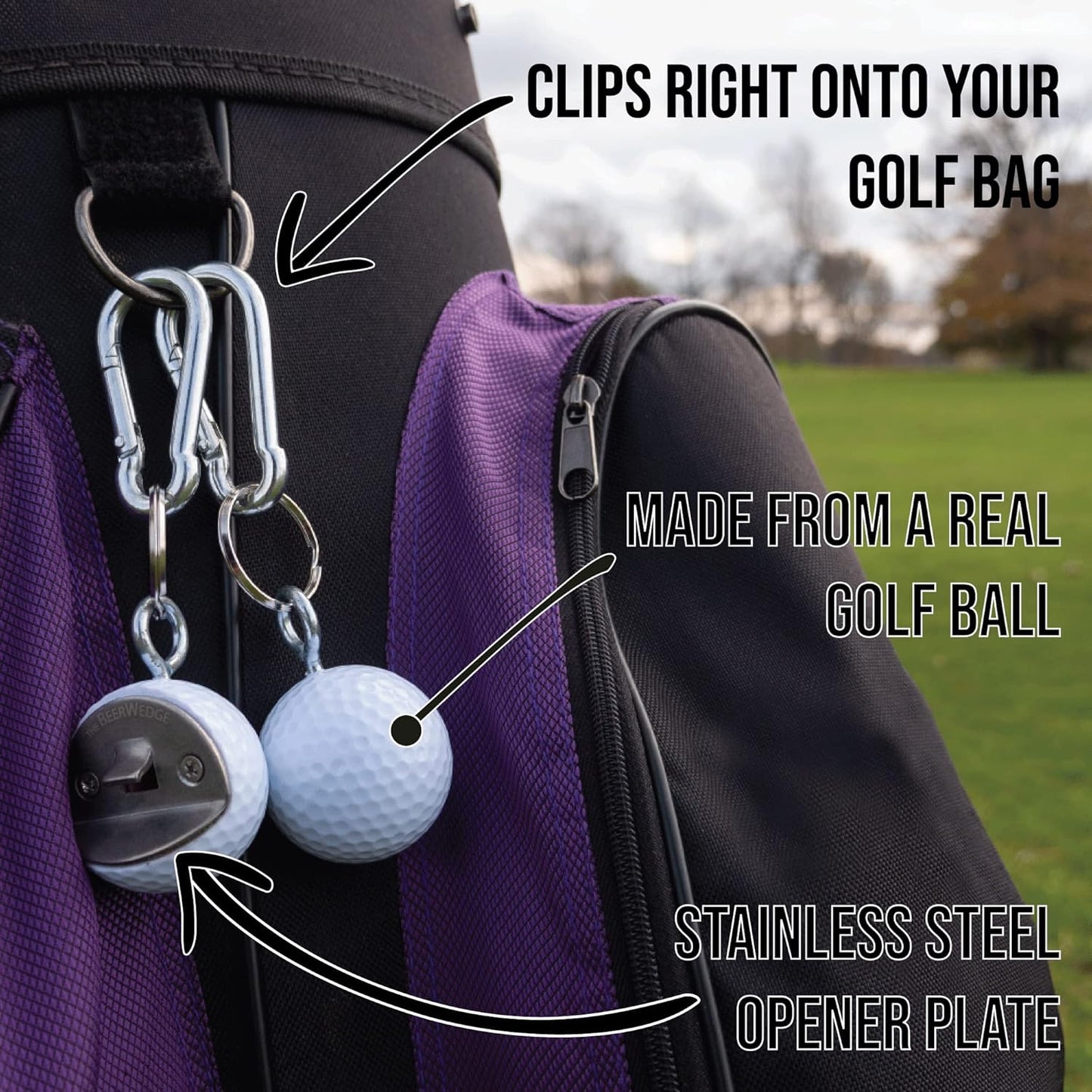 Golf Ball Bottle Opener made from Real Golf Ball, Keychain Bottle Opener Carabiner, Best Golf Gifts for Men Golf Gift Ideas