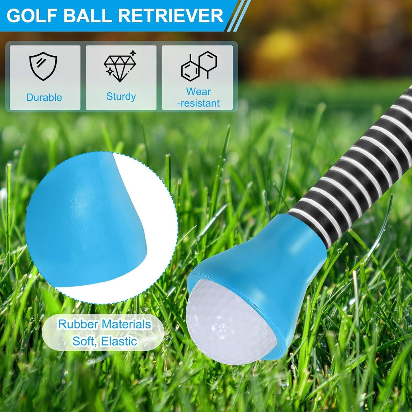 PATIKIL Golf Ball Retriever Grabber, Golf Ball Suction Cup Grabber Rubber Putter Grip Picker Upper Tool for Golfers Putter Swing Handle Accessories