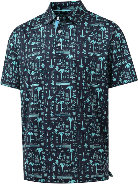 Golf Shirts for Men Dry Fit Short Sleeve Print Performance Moisture Wicking Polo Shirt