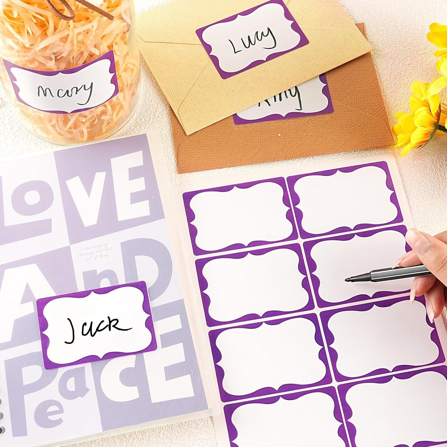 Purple Name Tags,2"x 3" Name Tag Stickers with Purple Border 200 Pcs Adhesive Name Tags Sticker Name Badges Labels for School, Office, Home, Party, Conferences