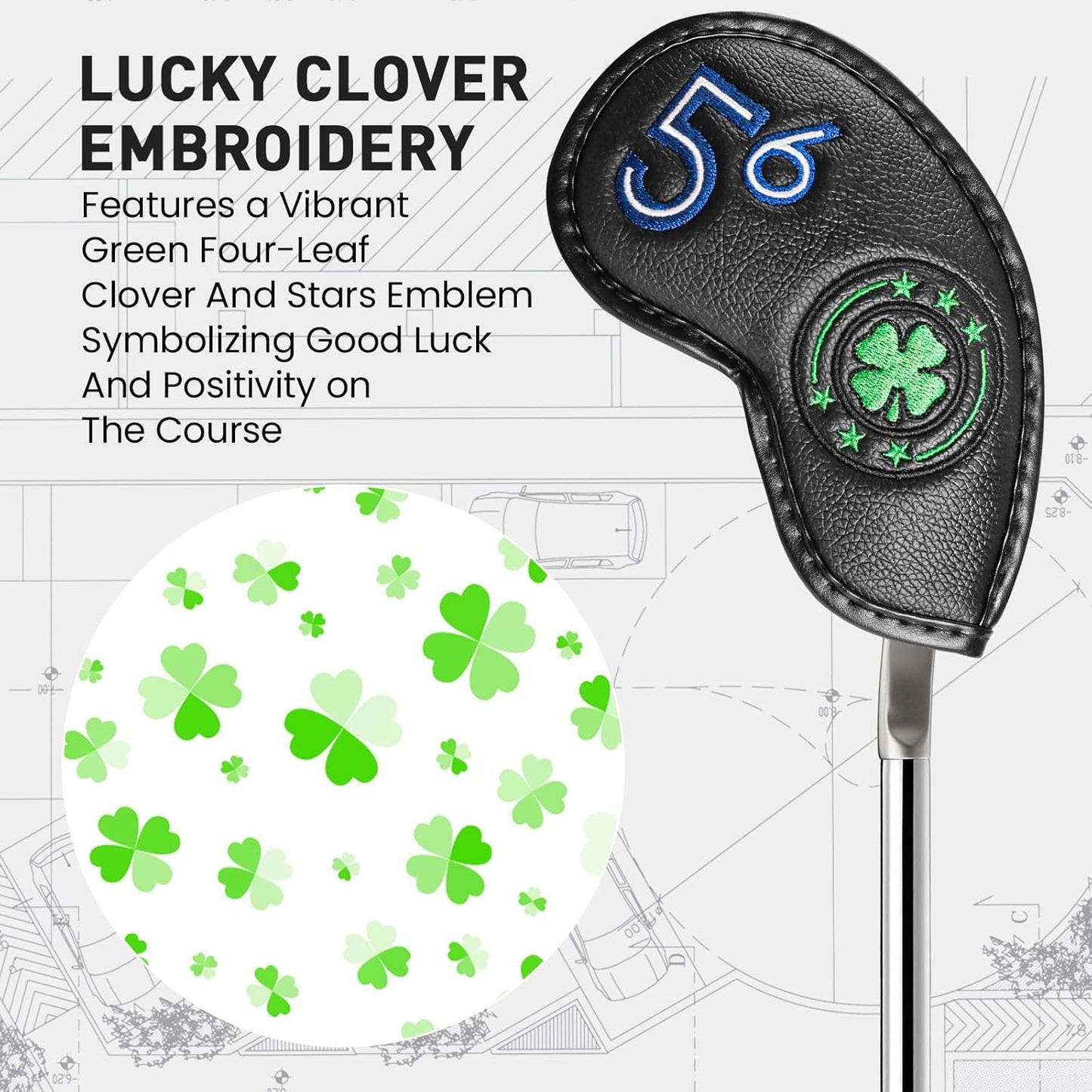 Golf Iron Wedge Head Covers 52° 54° 56° 60° 1 or 4 Pack, Synthetic Leather Clover USA Flag Design Club Head Protection, Universal Headcover Fit Iron Clubs for Men Women
