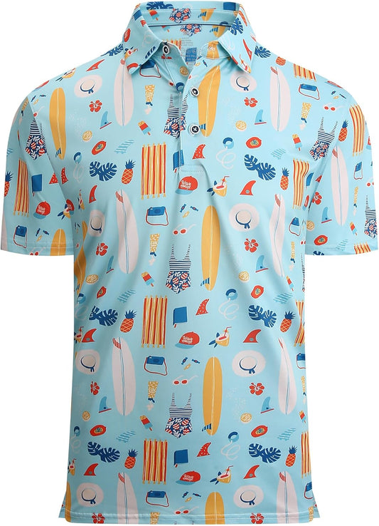 Alex Vando Mens Hawaiian Golf Shirt Moisture Wicking Digital Print Golf Shirts for Men