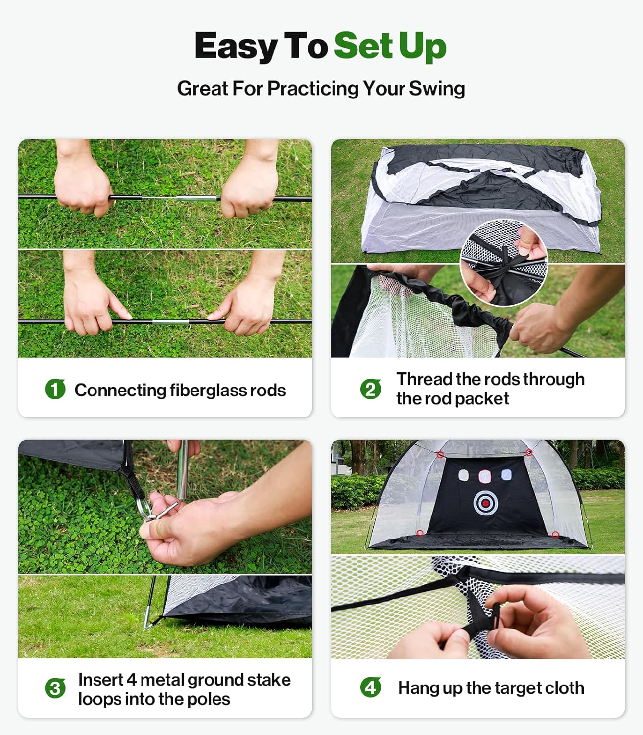 Golf Net: 10 x 7ft Golf Hitting Practice Net for Backyard Driving, Indoor & Outdoor Chipping Training Net with Mat, Targets & Balls, Ideal Gifts for Him Men Dad Husband Grandpa Boys Golfers