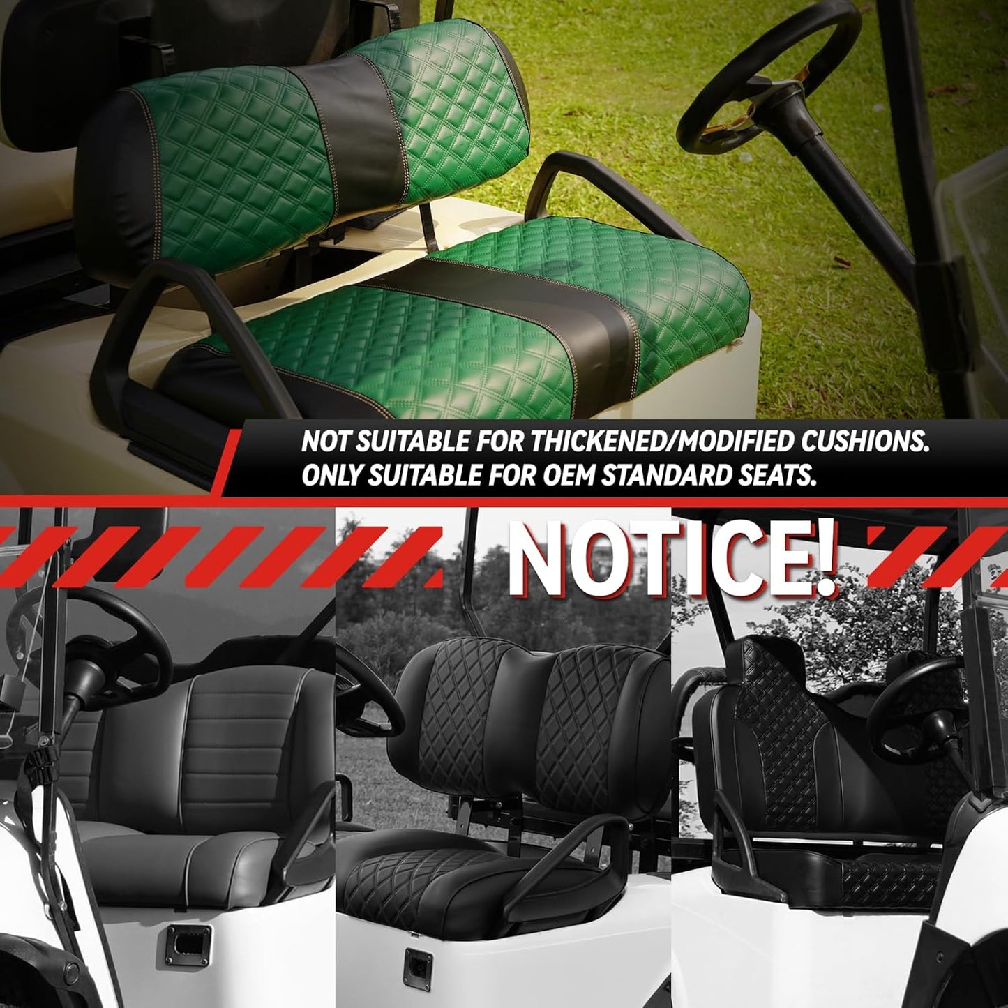 Golf Cart Seat Covers for Club Car DS 2000.5+ Front OEM Universal Seat Cushion, Marine Grade Vinyl Leather Club Car DS Seat Covers/Easy to Install-Green (2PCS)