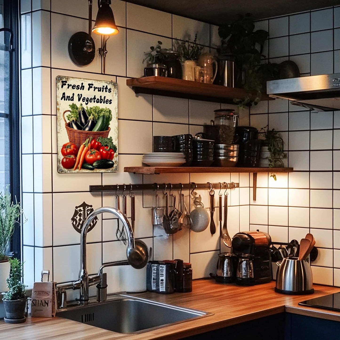 Fresh Fruits and Vegetables Tin Sign Funny Vegetables Farm Plaque Retro Home Kitchen Wall Decor 8x12 Inch