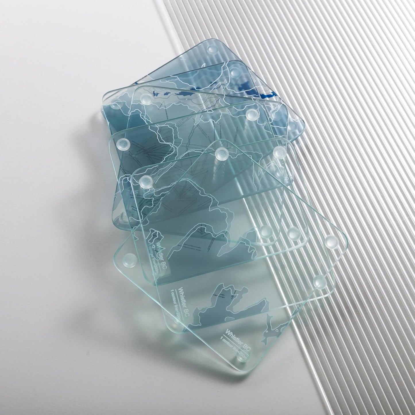 Whistler, BC 3D Contour Map Glass Drink Coasters of Mountains, Ski Resort, Set of 6 with Holder, Housewarming Birthday Gifts, Home Decor