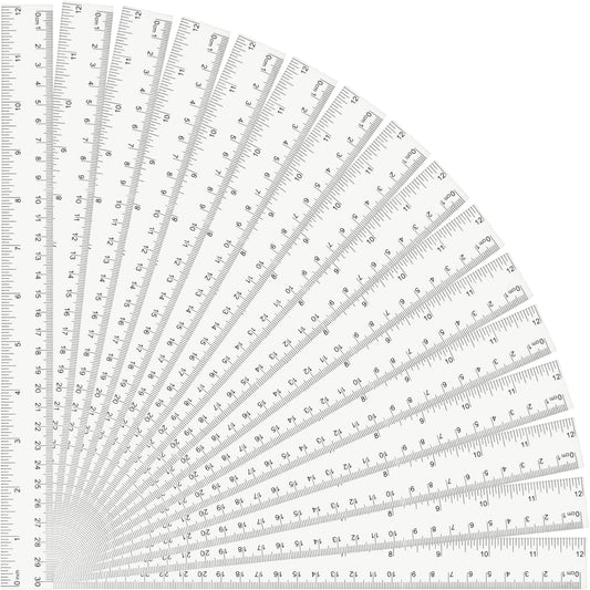 32PCS Clear Plastic Ruler 12 Inch with Centimeter and Millimeter, Transparent Metric Rulers Bulk Measuring Drawing Tool Home Office Supplies