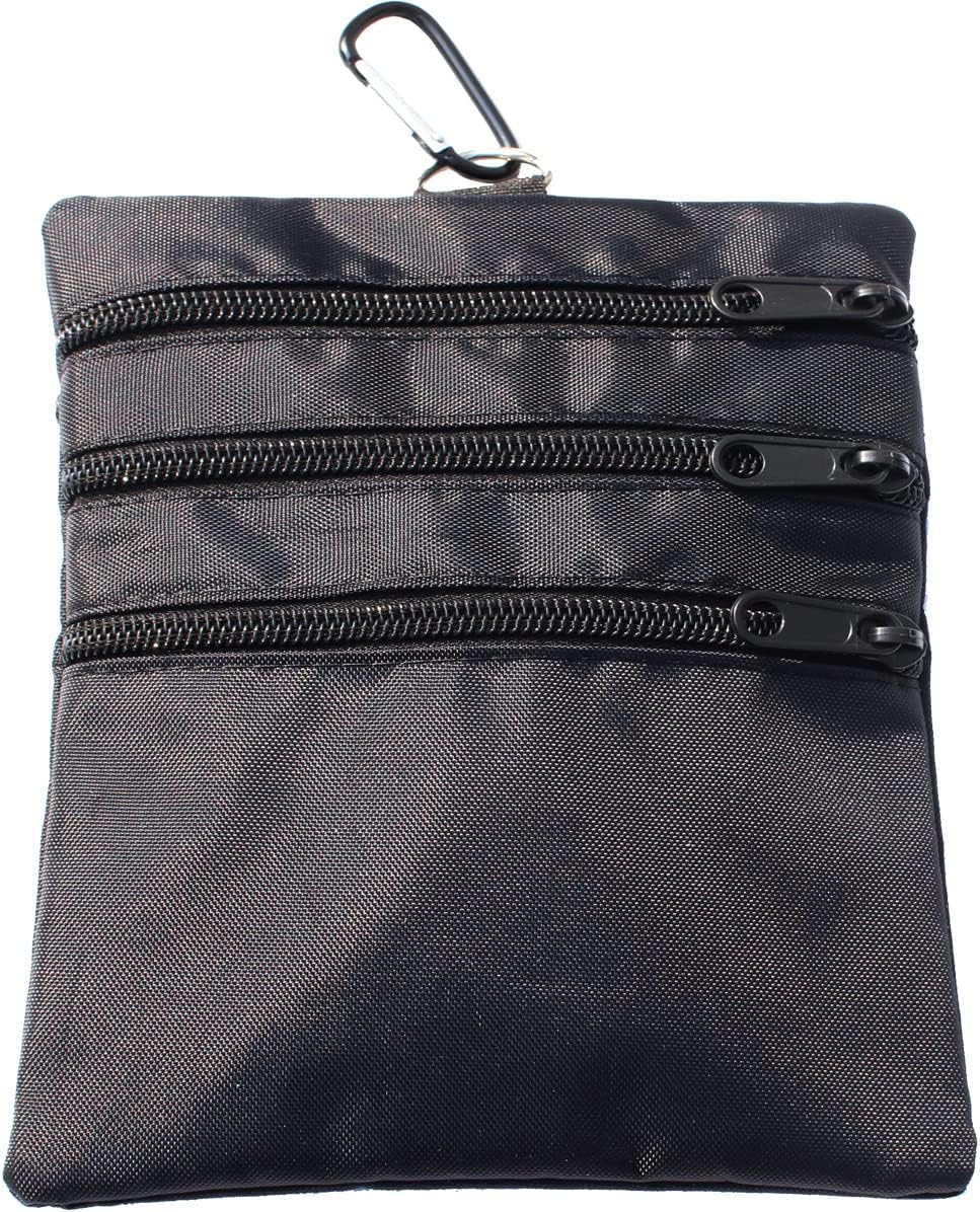 Golf valuables Pouch, Zipper Golf Ball Bag with 4 Pockets, Golf Accessories Pouch for Storing Balls,tees,Mobile Phone,Keys, Cards and Cash, Great Gift for Golfers