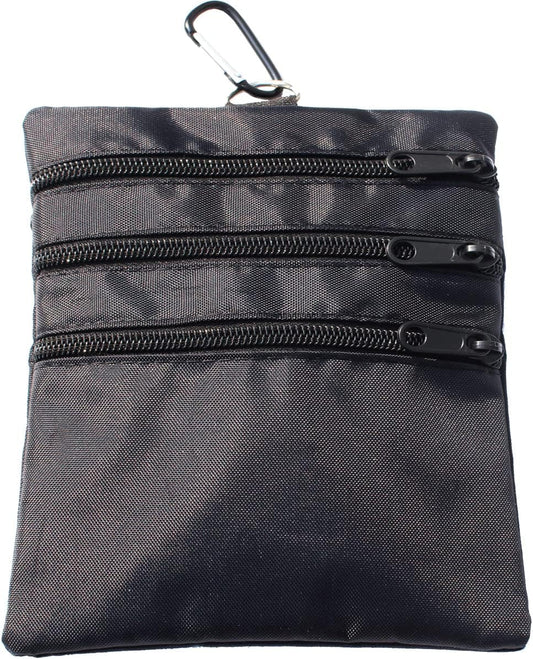 Golf valuables Pouch, Zipper Golf Ball Bag with 4 Pockets, Golf Accessories Pouch for Storing Balls,tees,Mobile Phone,Keys, Cards and Cash, Great Gift for Golfers