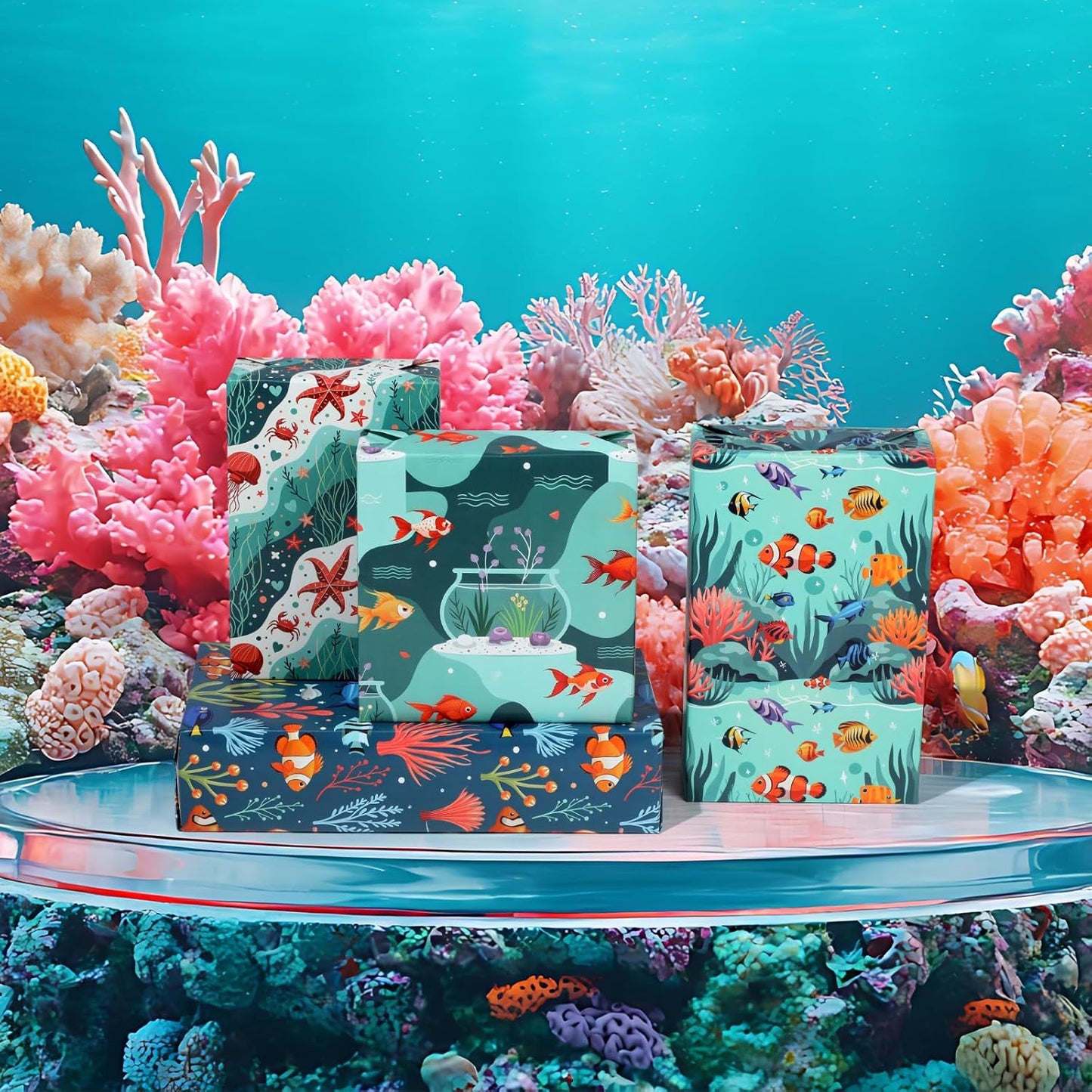 Pineraap Ocean Wrapping Paper 12 Sheets Under the Sea Gift Wrap for Ocean Lovers,Beach Parties,Marine Enthusiasts,20"×28"