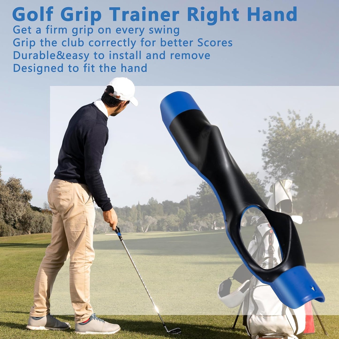 Golf Grip Trainer,Golf Club Grip Trainer Right Hand,Golf Grip Swing Training Aid for Golfer Proper Hand Position,Attaches to Most Golf Handles