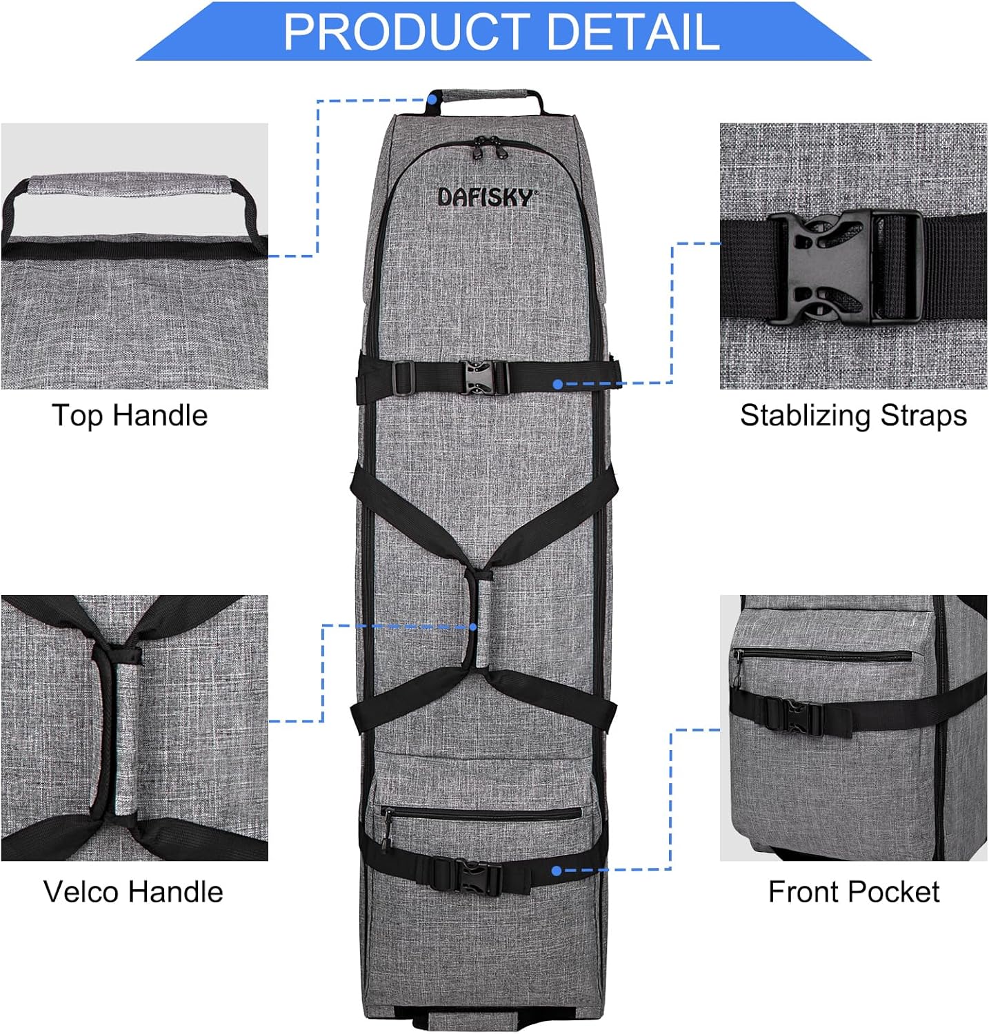 Golf Travel Bag for Airlines with Wheels - Adjustable Support Rod for Protect Golf Clubs