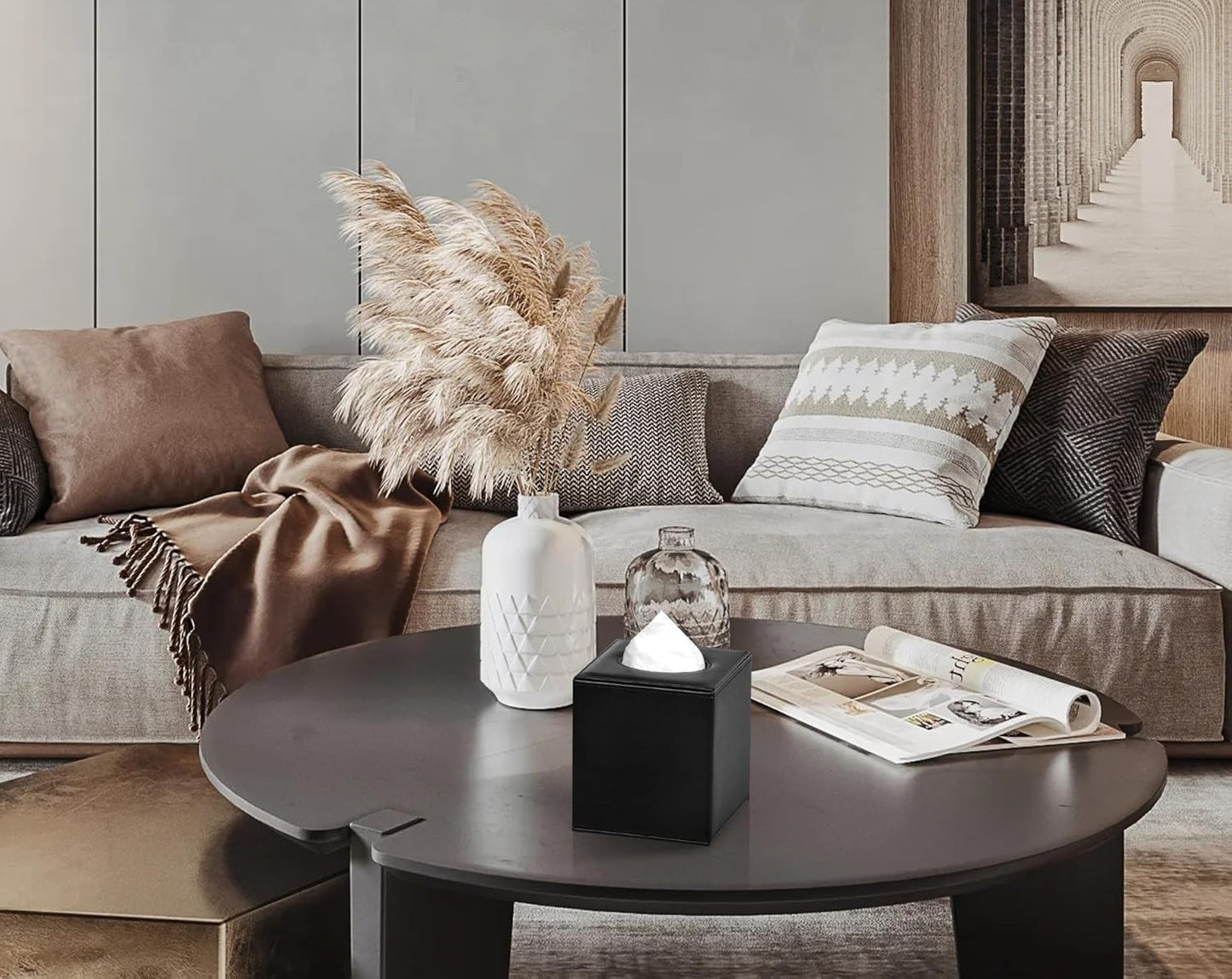 Tissue Box Cover Square Tissue Box Holder for Bathroom (Black)